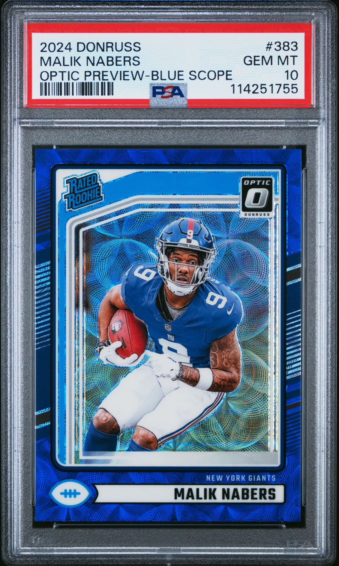 2024 Panini Donruss Malik Nabers #383 (Optic Preview-Blue Scope) Gem Mt 10 front