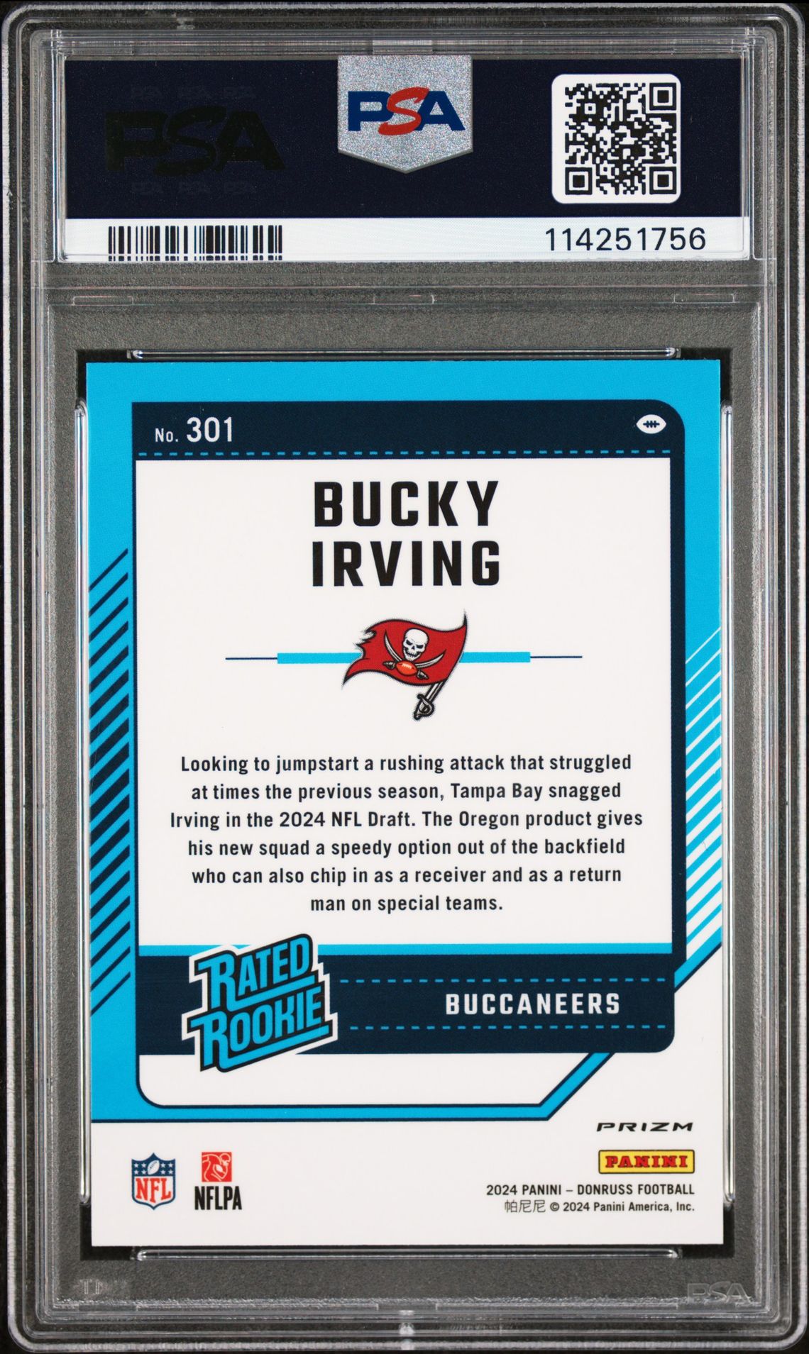 2024 Panini Donruss Bucky Irving #301 (Optic Preview-Blue Scope) Mint 9 back