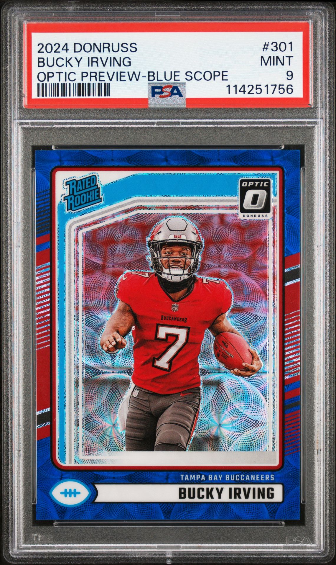 2024 Panini Donruss Bucky Irving #301 (Optic Preview-Blue Scope) Mint 9 front