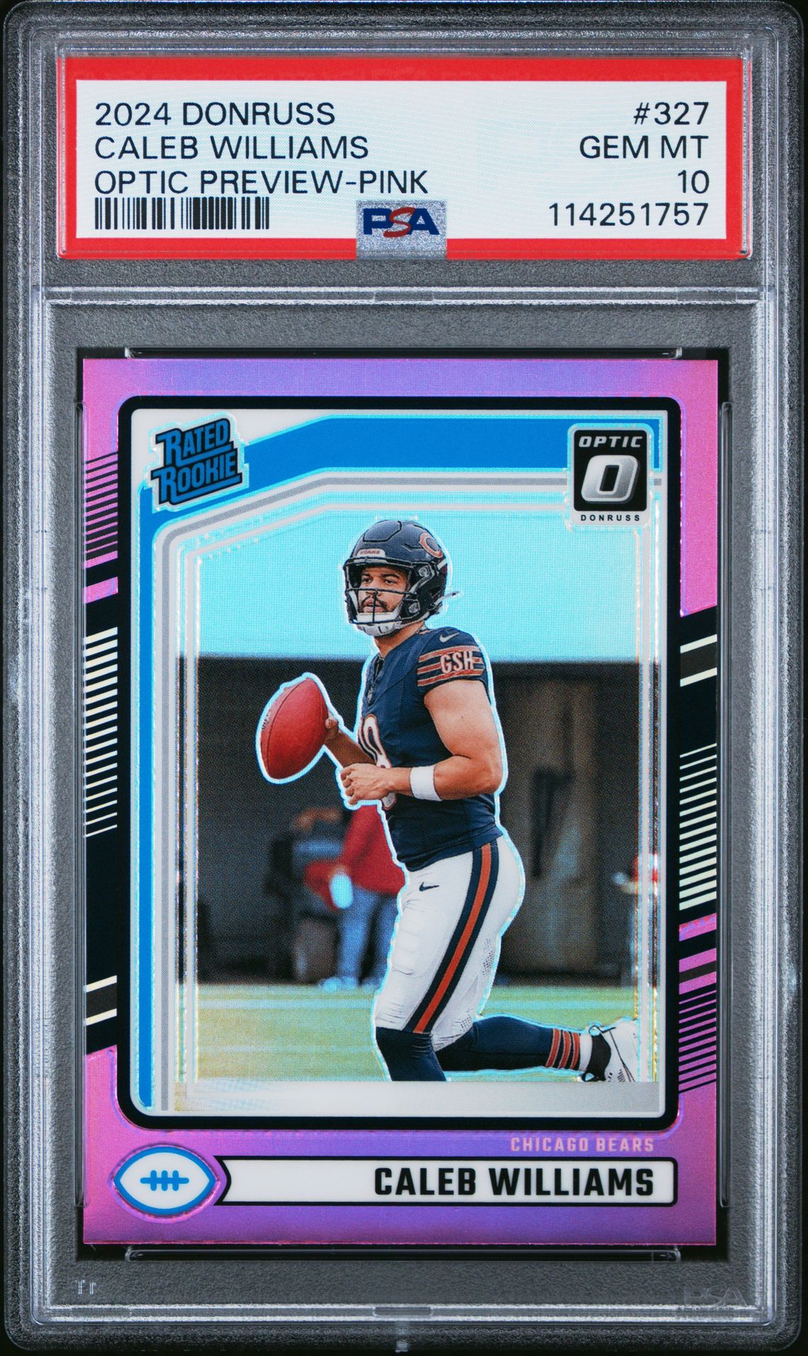 2024 Panini Donruss Caleb Williams #327 (Optic Preview-Pink) Gem Mt 10 front