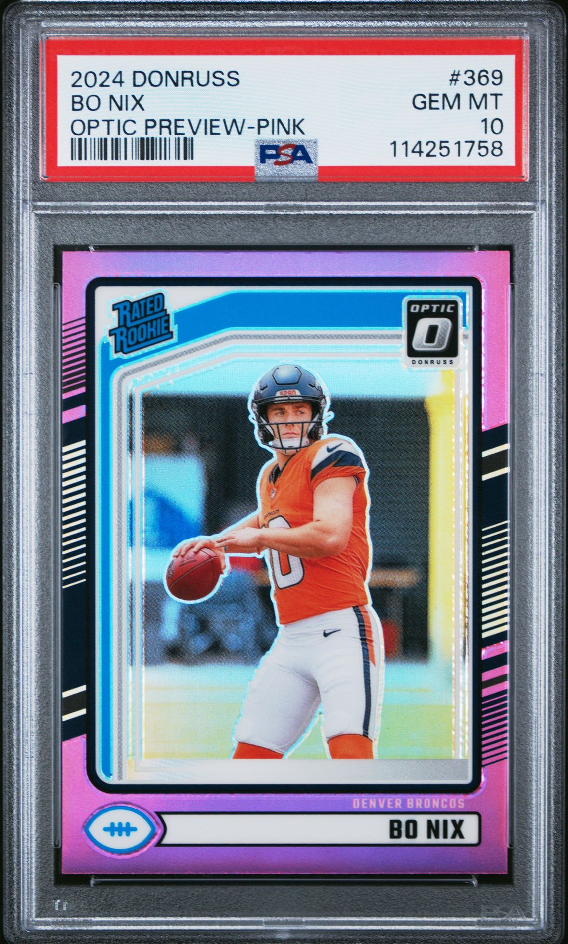 2024 Panini Donruss Bo Nix #369 (Optic Preview-Pink) Gem Mt 10 front