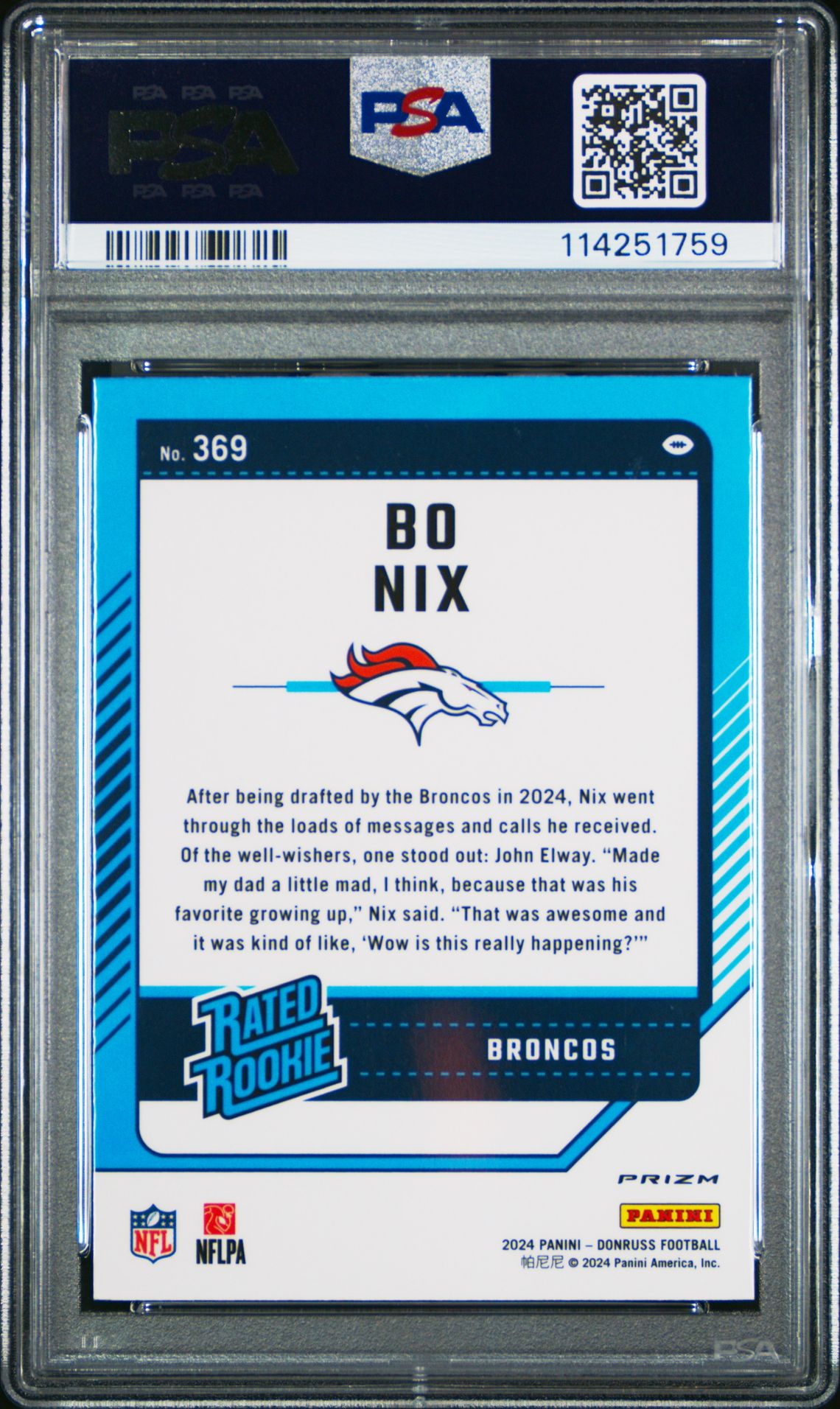 2024 Panini Donruss Bo Nix #369 (Optic Preview-Pink) Gem Mt 10 back
