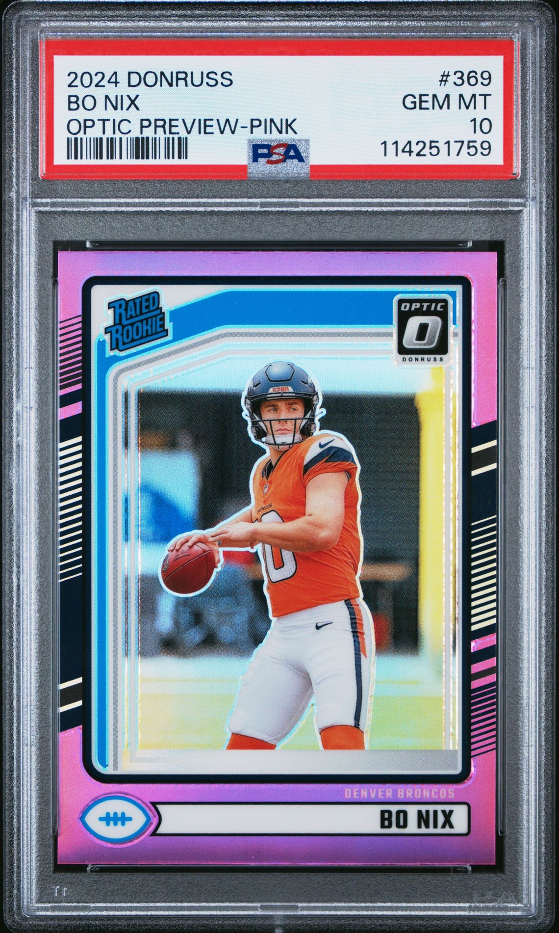 2024 Panini Donruss Bo Nix #369 (Optic Preview-Pink) Gem Mt 10 front
