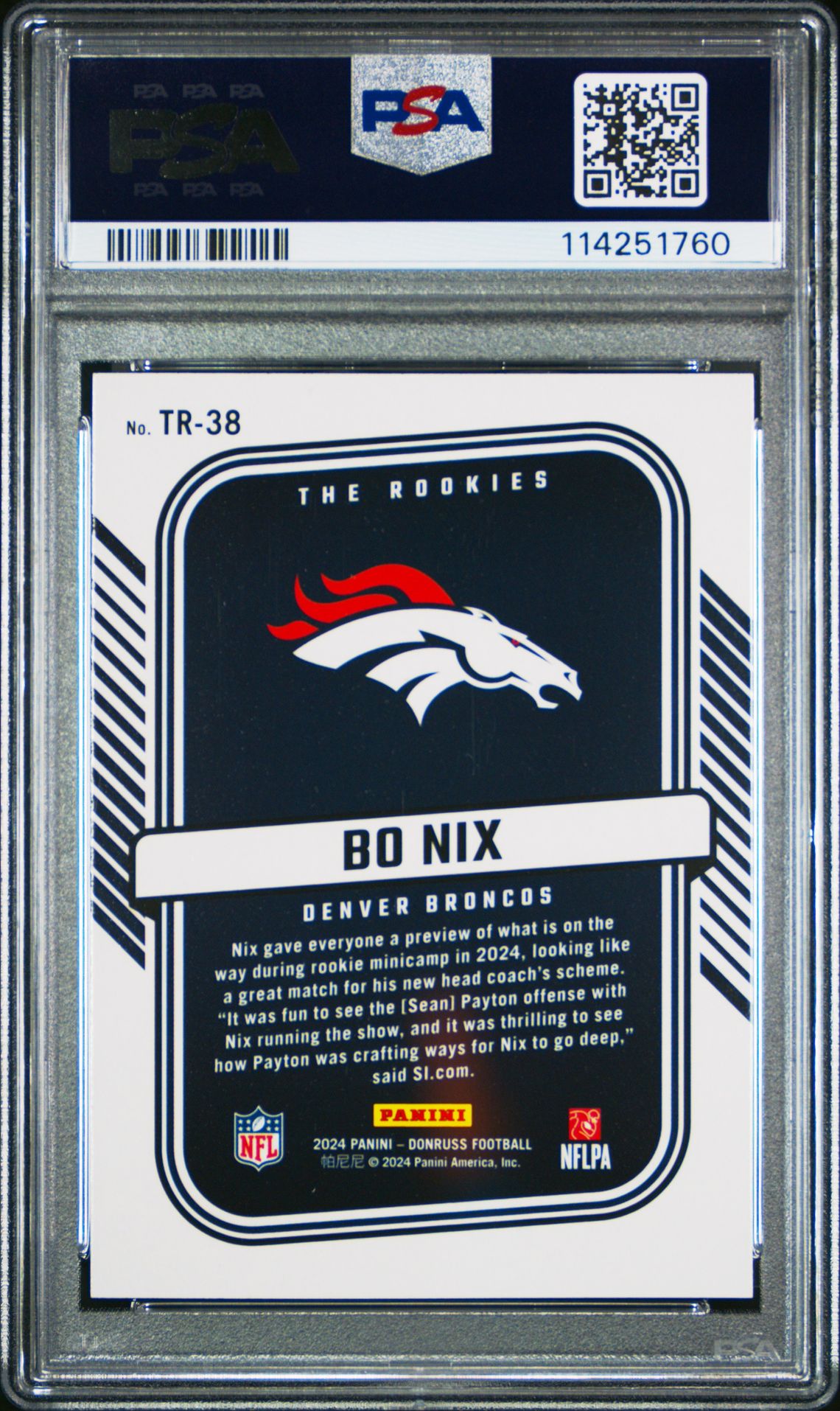 2024 Panini Donruss The Rookies Bo Nix #Tr38 Gem Mt 10 back