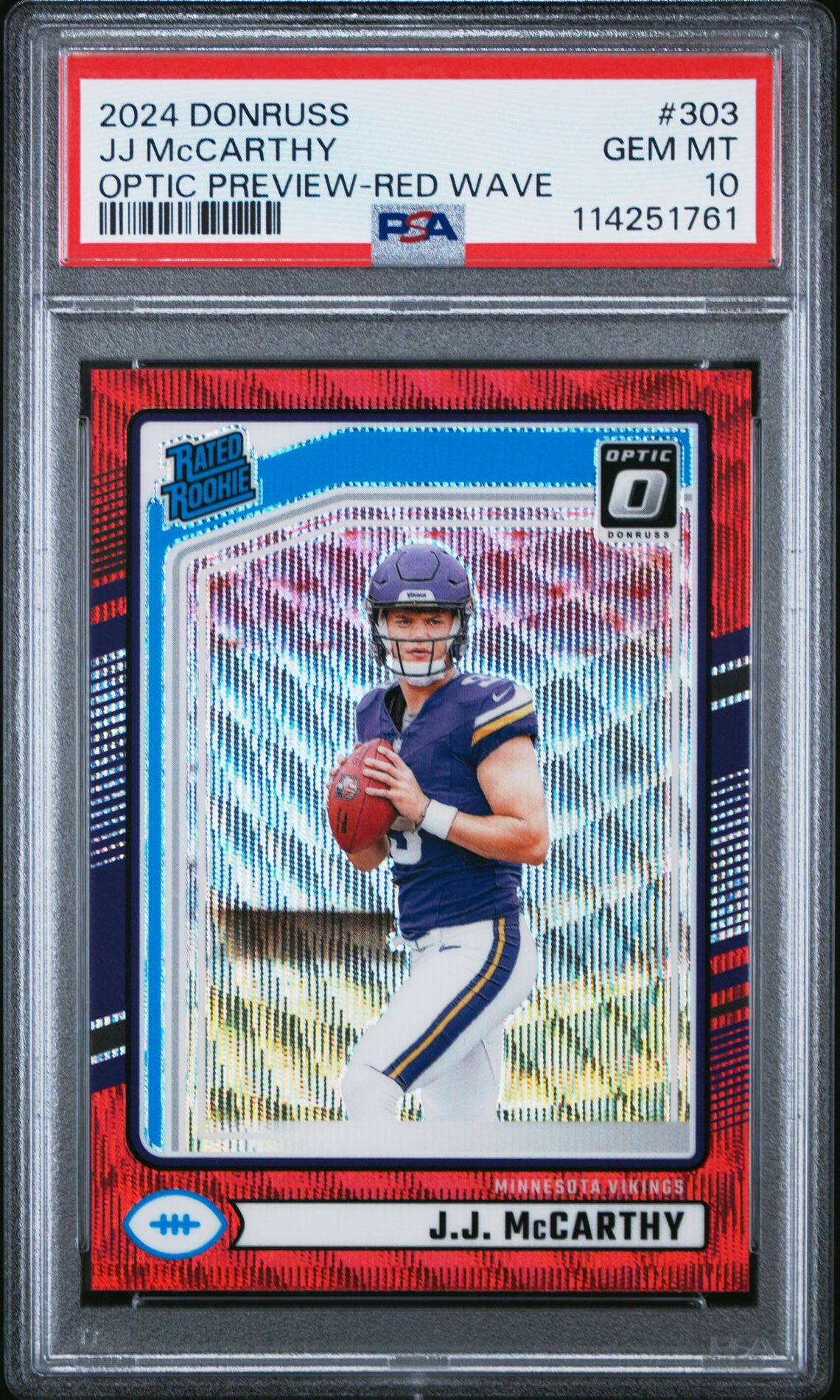 2024 Panini Donruss Jj Mccarthy #303 (Optic Preview-Red Wave) Gem Mt 10 front