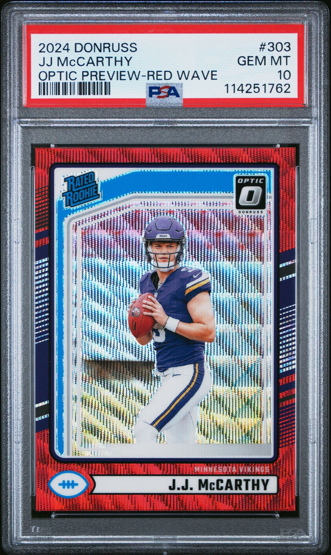 2024 Panini Donruss Jj Mccarthy #303 (Optic Preview-Red Wave) Gem Mt 10 front