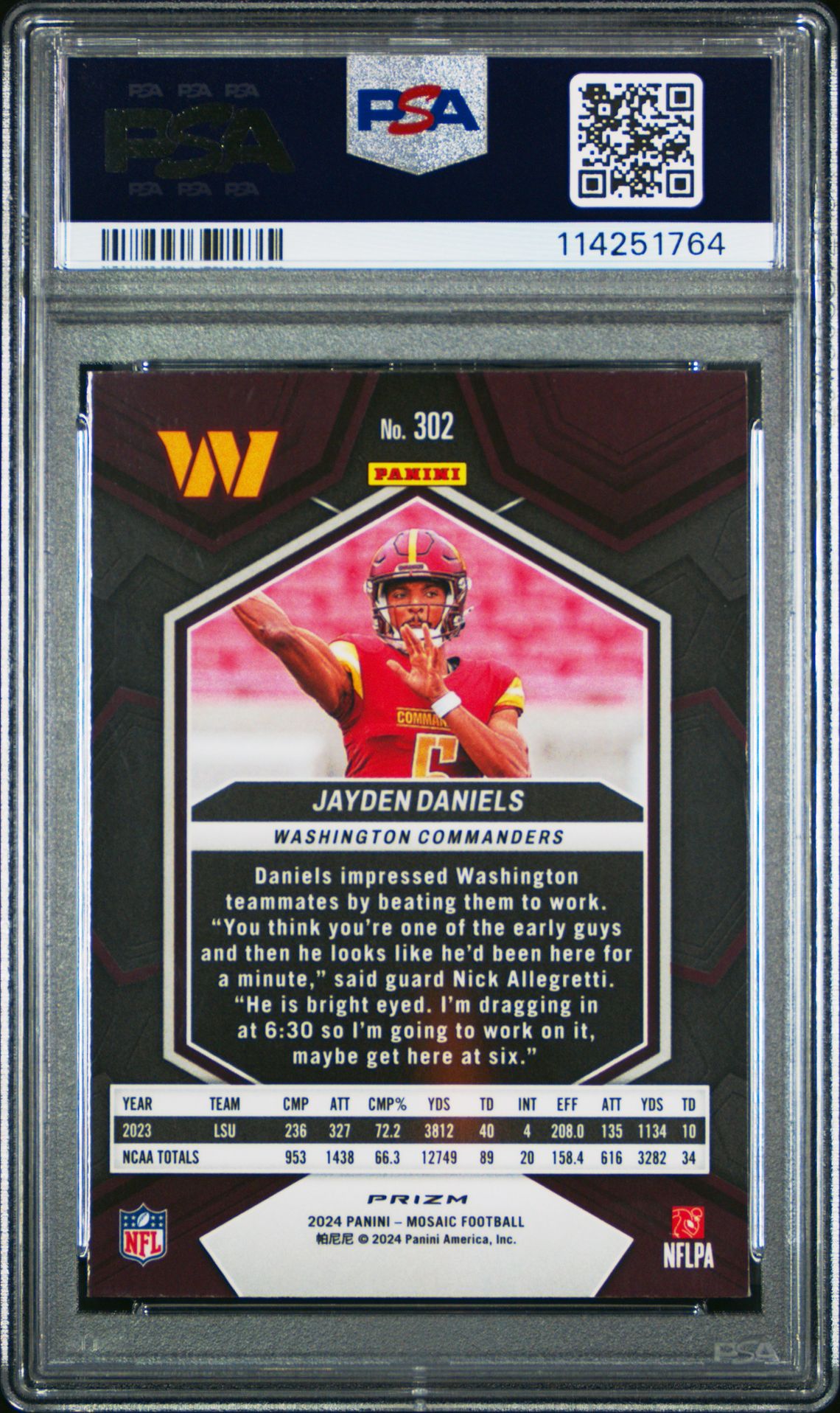 2024 Panini Mosaic Jayden Daniels #302 (Green) Mint 9 back