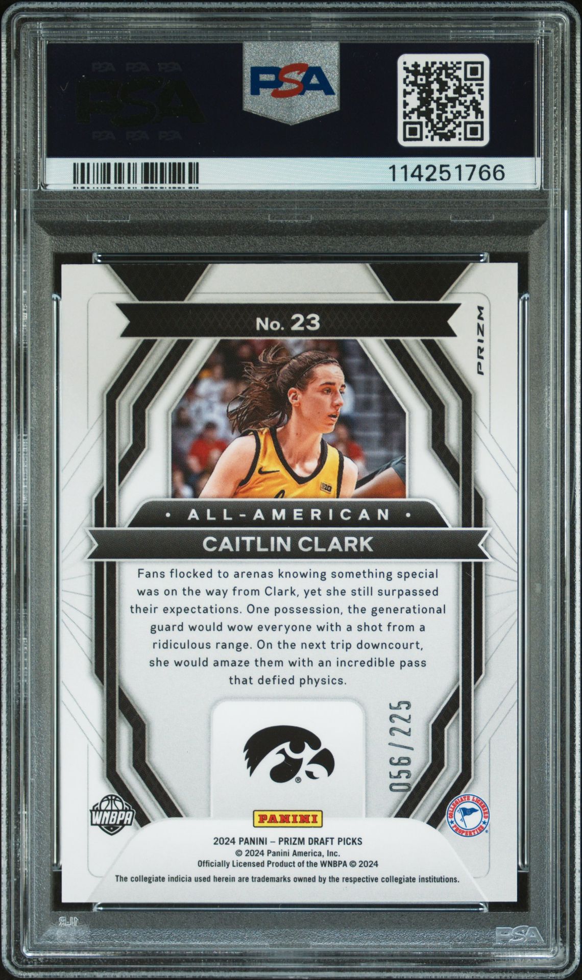 2024 Panini Prizm Draft Picks All-American Caitlin Clark #23 (All-American-Red Seismic) Gem Mt 10 back
