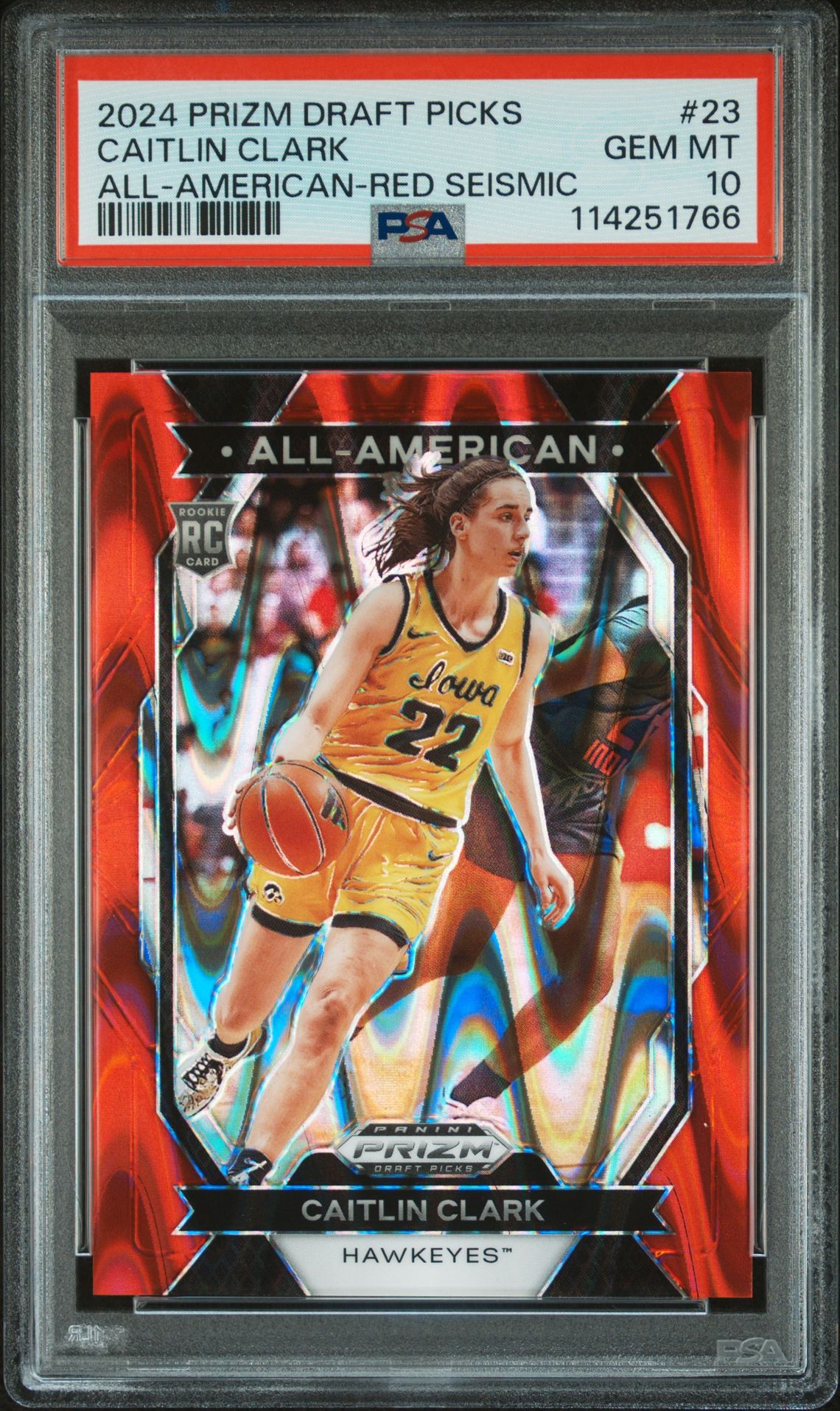 2024 Panini Prizm Draft Picks All-American Caitlin Clark #23 (All-American-Red Seismic) Gem Mt 10 front