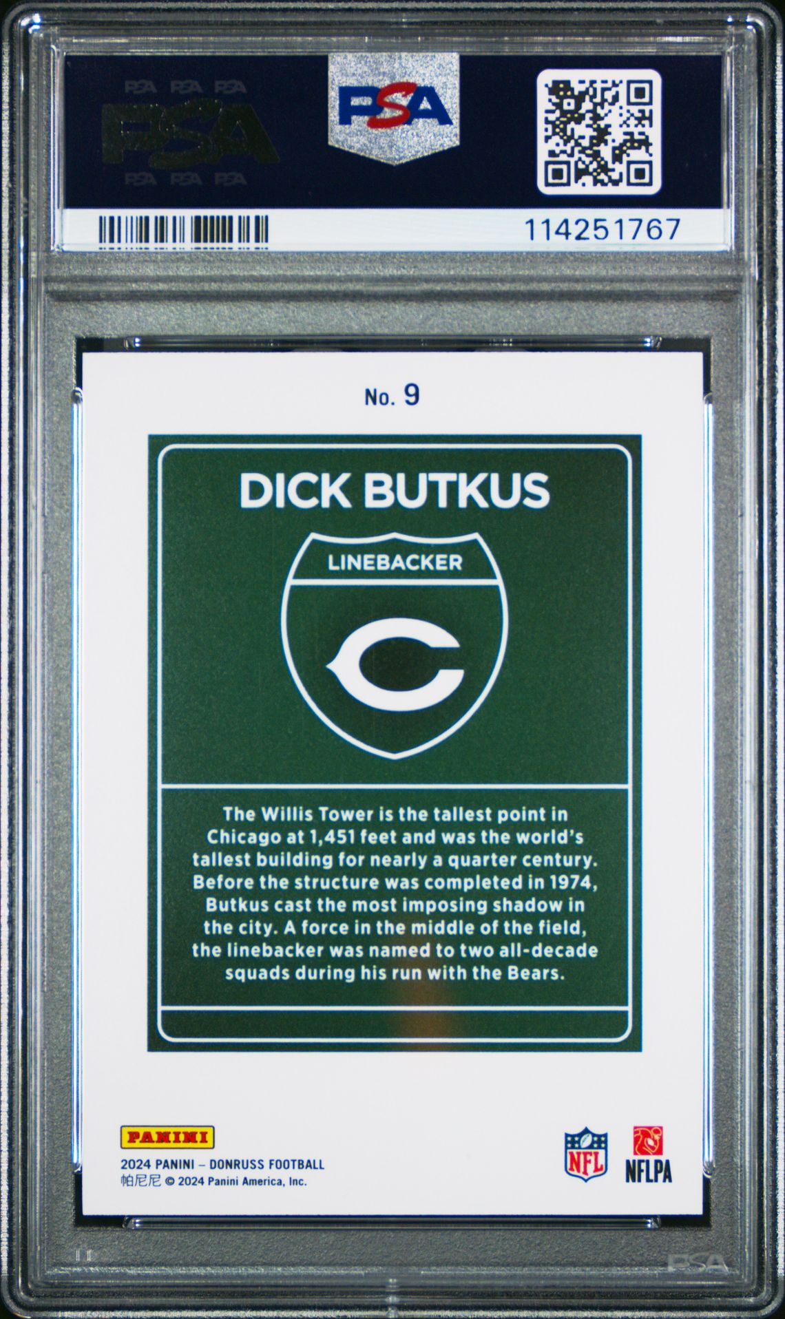 2024 Panini Donruss Downtown! Dick Butkus #9 Gem Mt 10 back