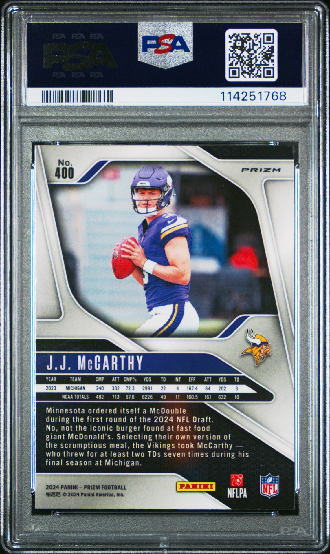 2024 Panini Prizm Jj Mccarthy #400 (Silver Prizm) Ex-Mt 6 back