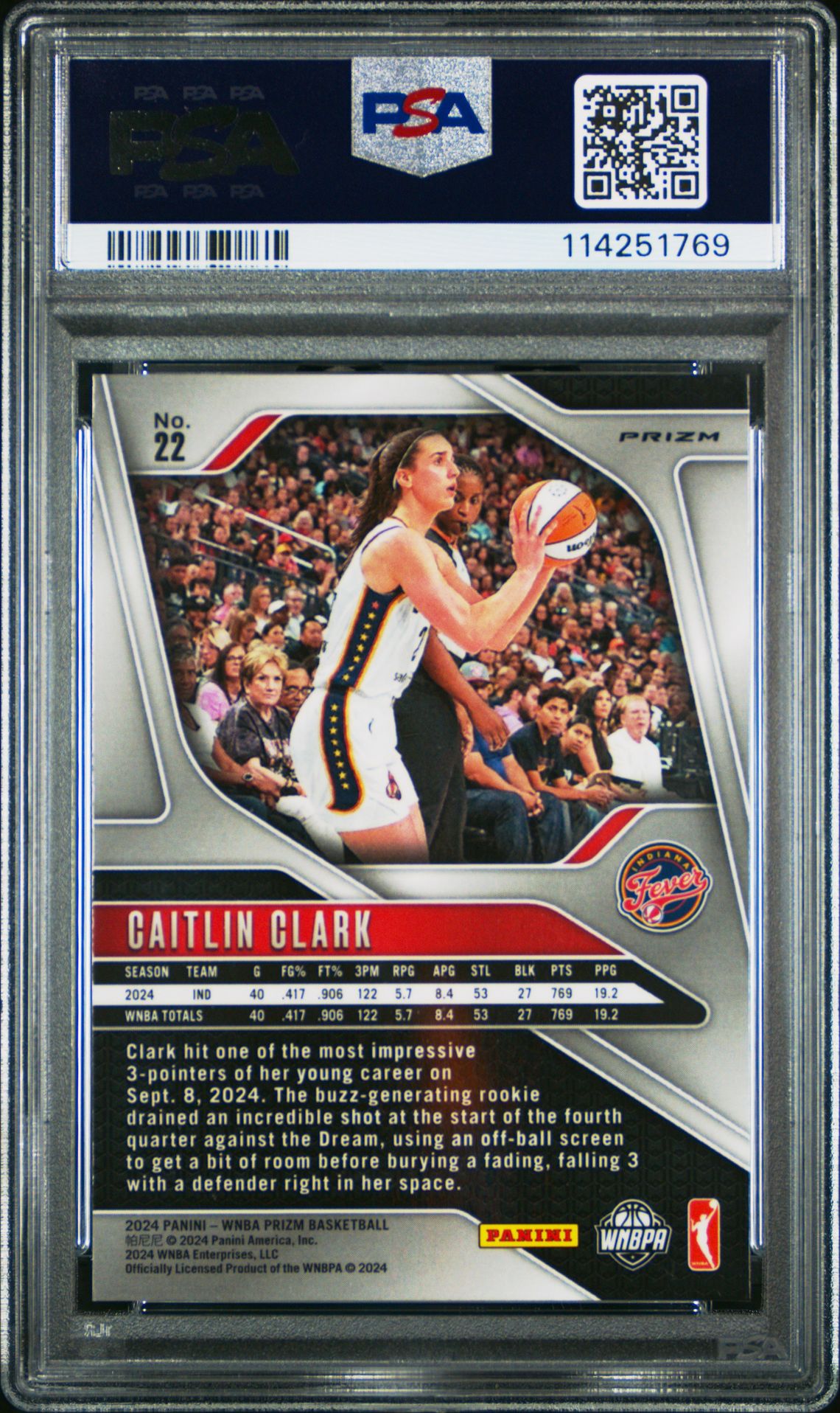 2024 Panini Prizm Wnba Caitlin Clark #22 (Blue Velocity) Gem Mt 10 back