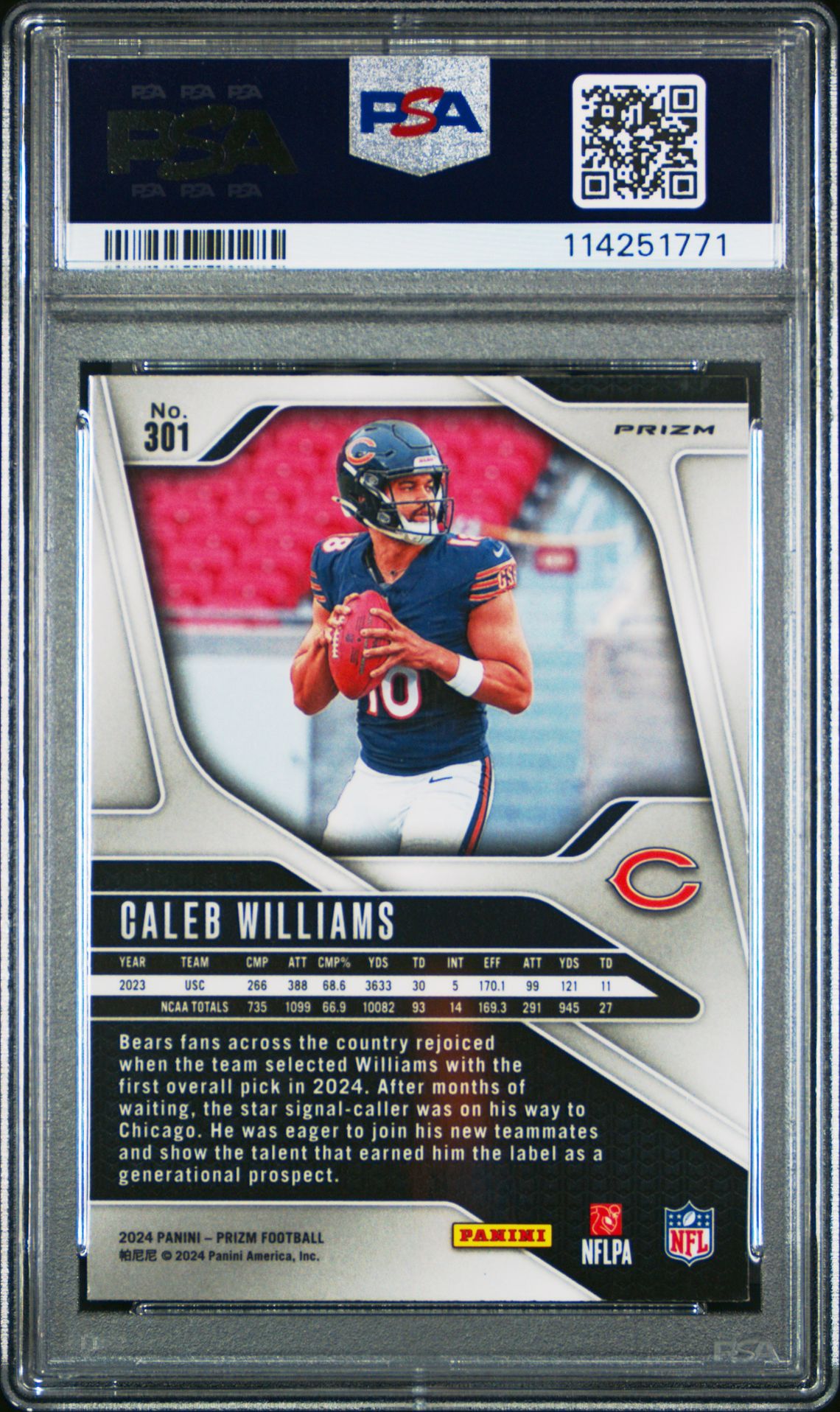 2024 Panini Prizm Caleb Williams #301 (Silver Prizm) Mint 9 back