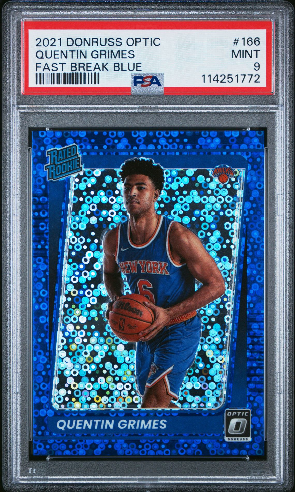 2021 Panini Donruss Optic Quentin Grimes #166 (Fast Break Blue) Mint 9 front