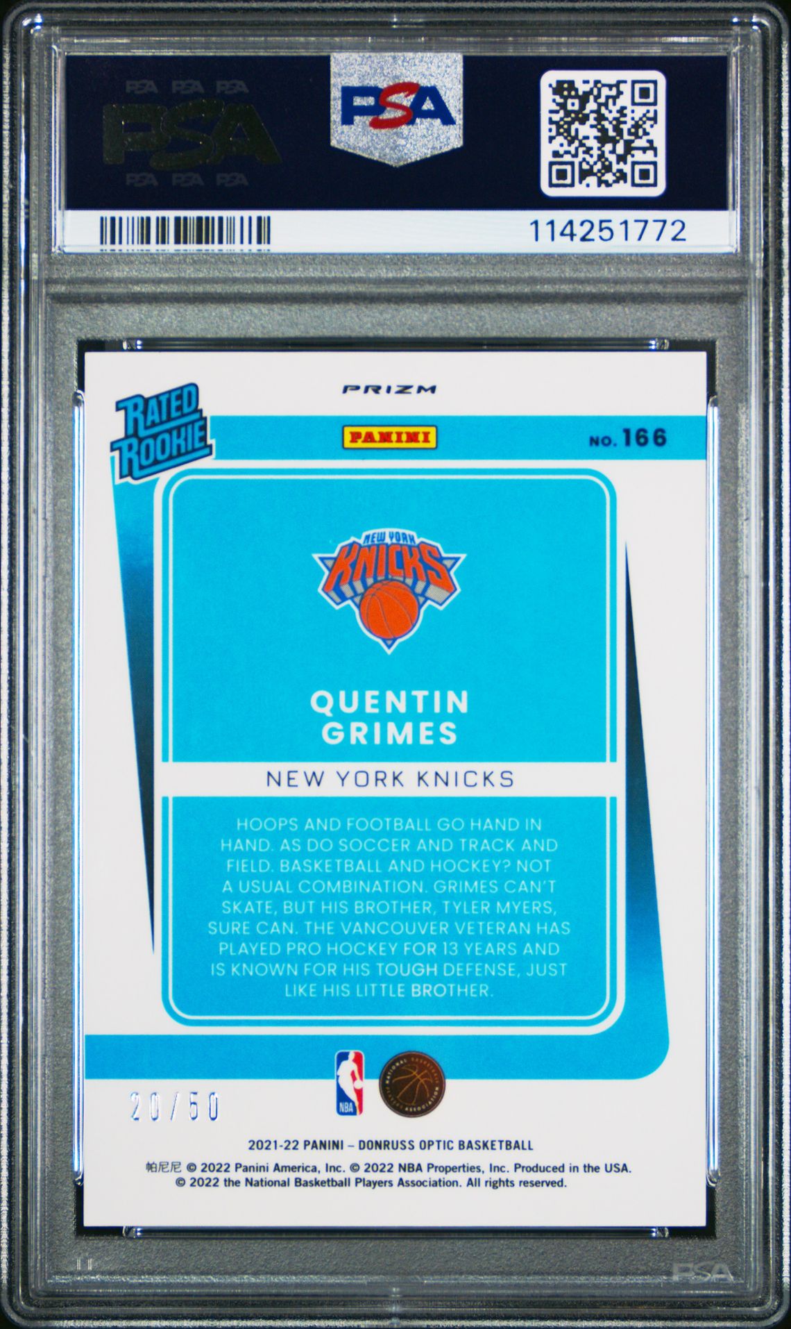 2021 Panini Donruss Optic Quentin Grimes #166 (Fast Break Blue) Mint 9 back