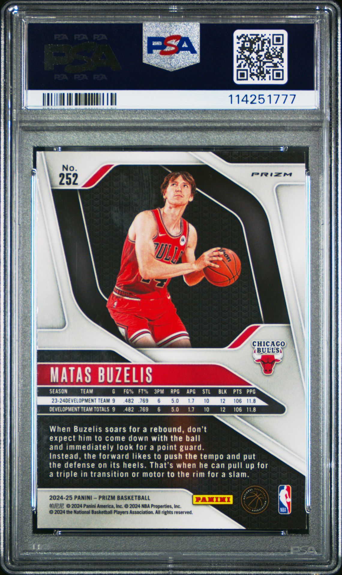 2024 Panini Prizm Matas Buzelis #252 (Green Ice) Mint 9 back