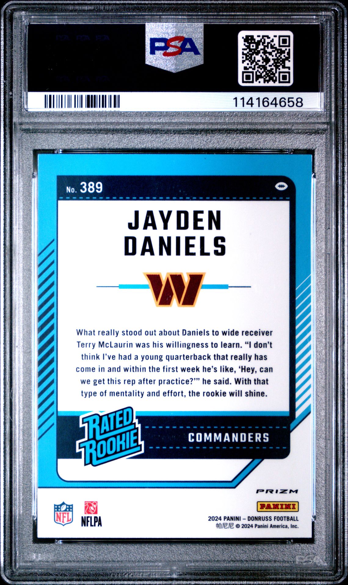 2024 Panini Donruss Jayden Daniels #389 (Optic Preview-Red Wave) Gem Mt 10 back