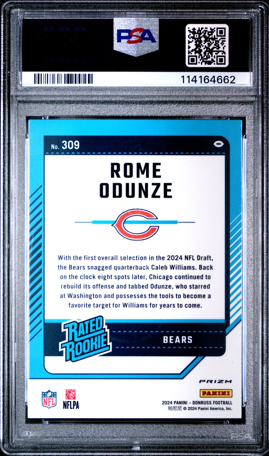 2024 Panini Donruss Rome Odunze #309 (Optic Preview-Pink) Mint 9 back