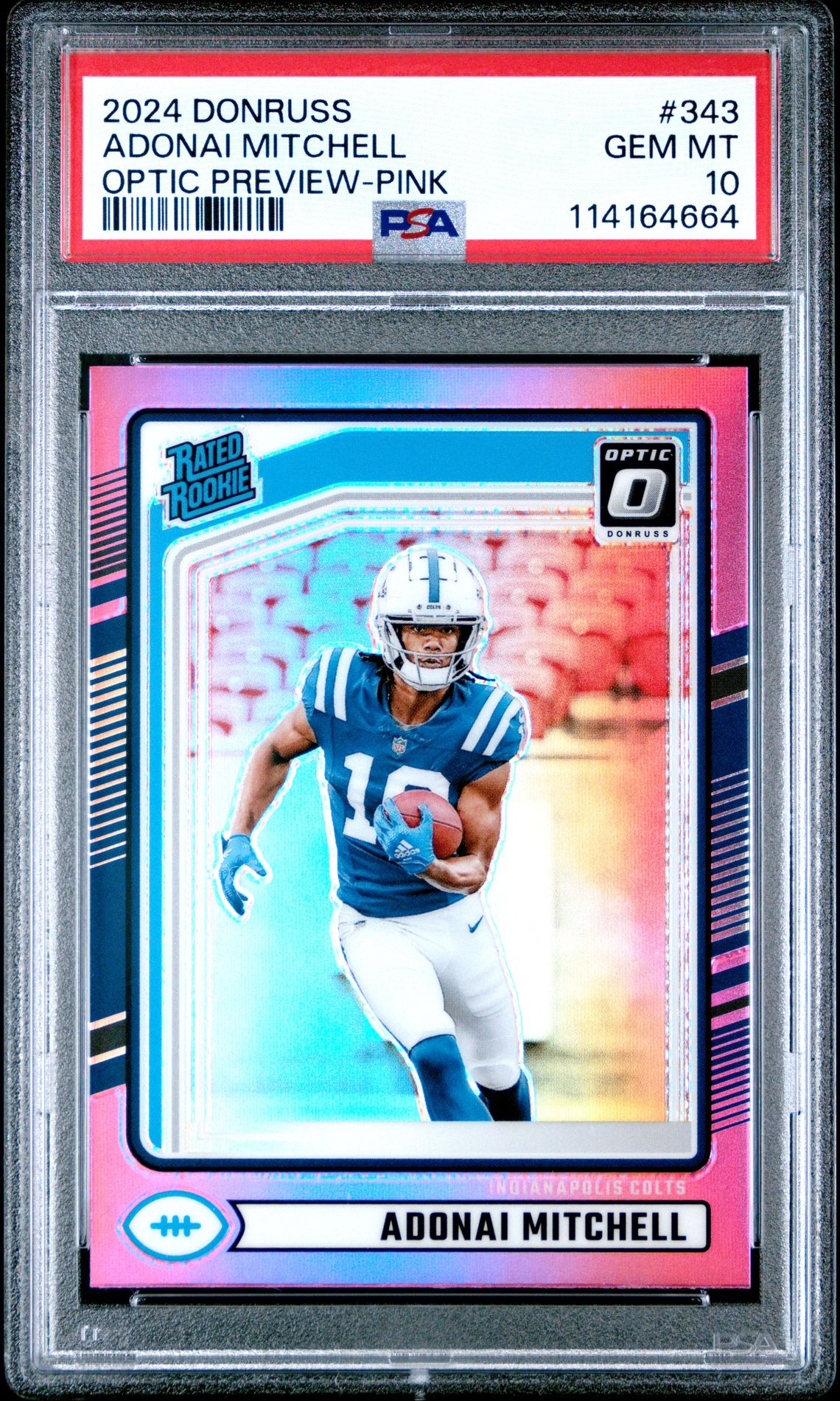 2024 Panini Donruss Adonai Mitchell #343 (Optic Preview-Pink) Gem Mt 10 front