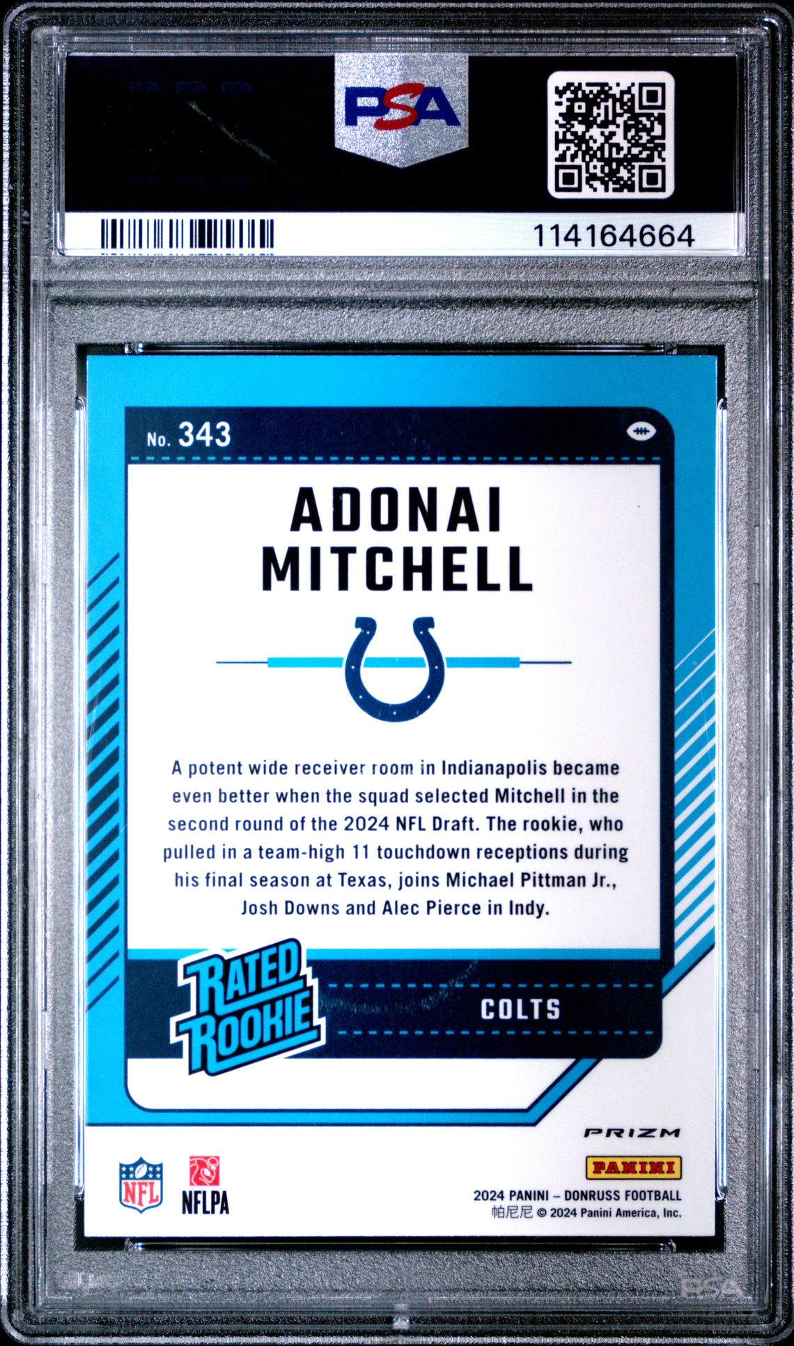 2024 Panini Donruss Adonai Mitchell #343 (Optic Preview-Pink) Gem Mt 10 back