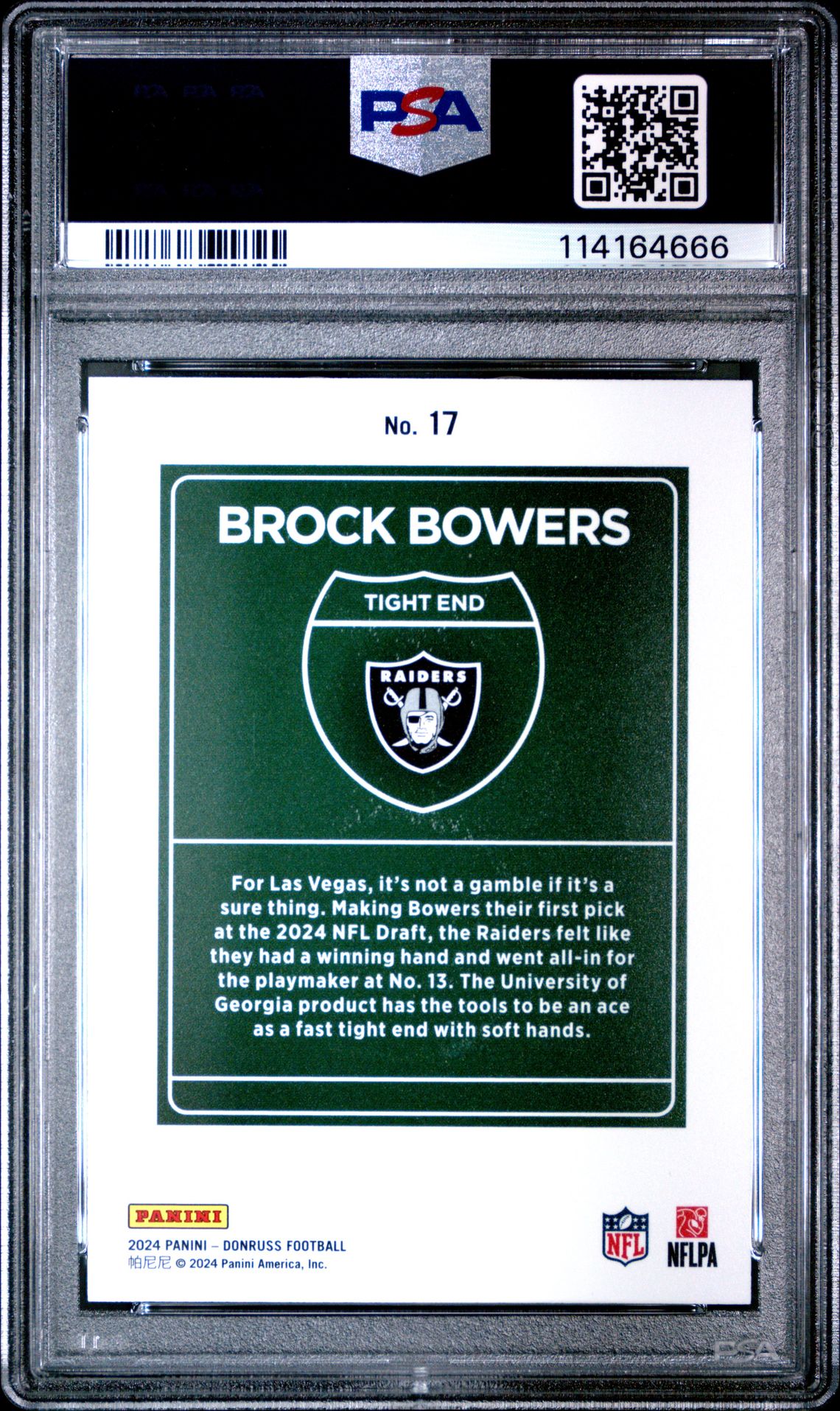 2024 Panini Donruss Downtown! Brock Bowers #17 Gem Mt 10 back