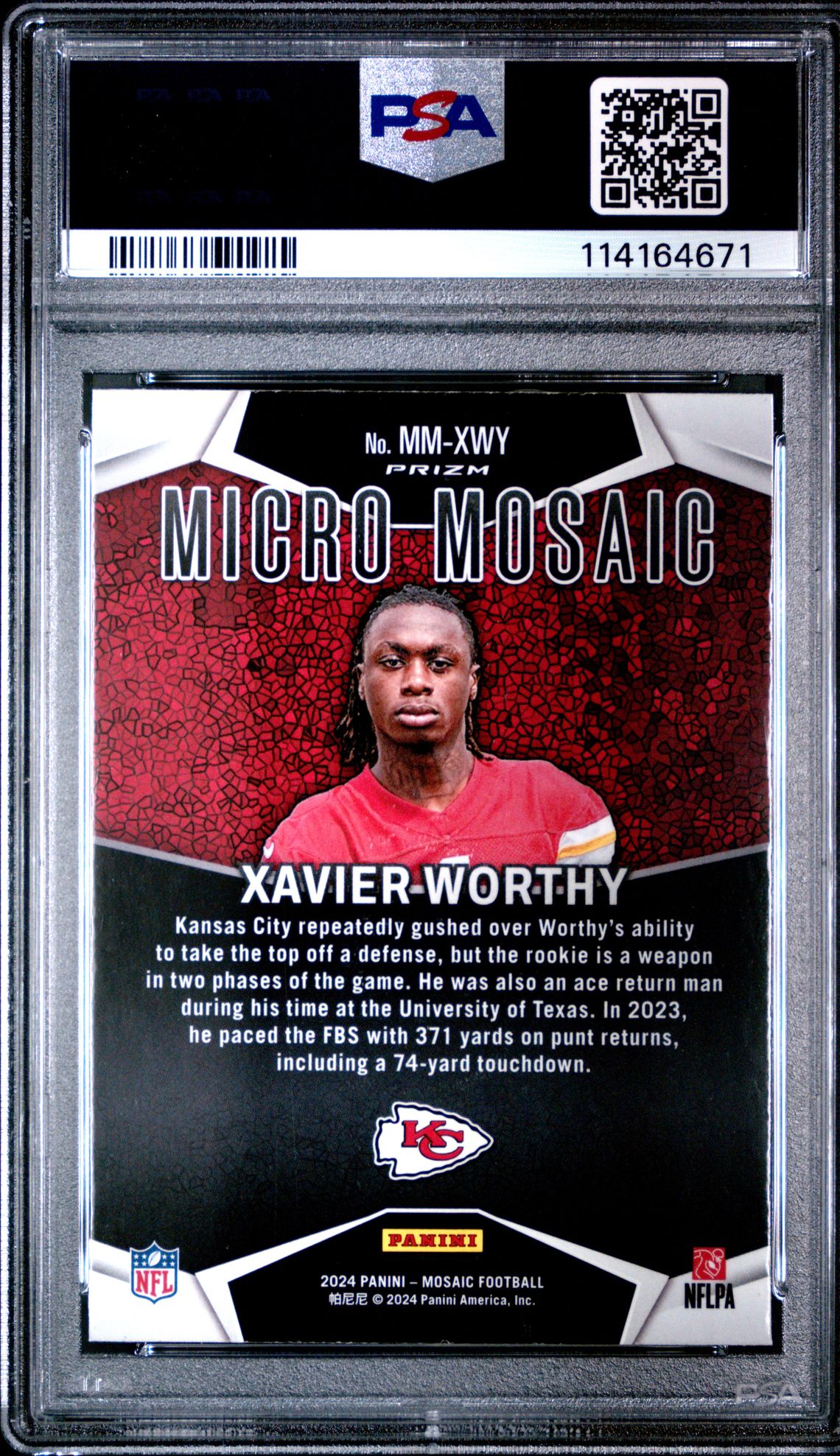 2024 Panini Mosaic Micro Mosaic Xavier Worthy #Mmxwy Gem Mt 10 back