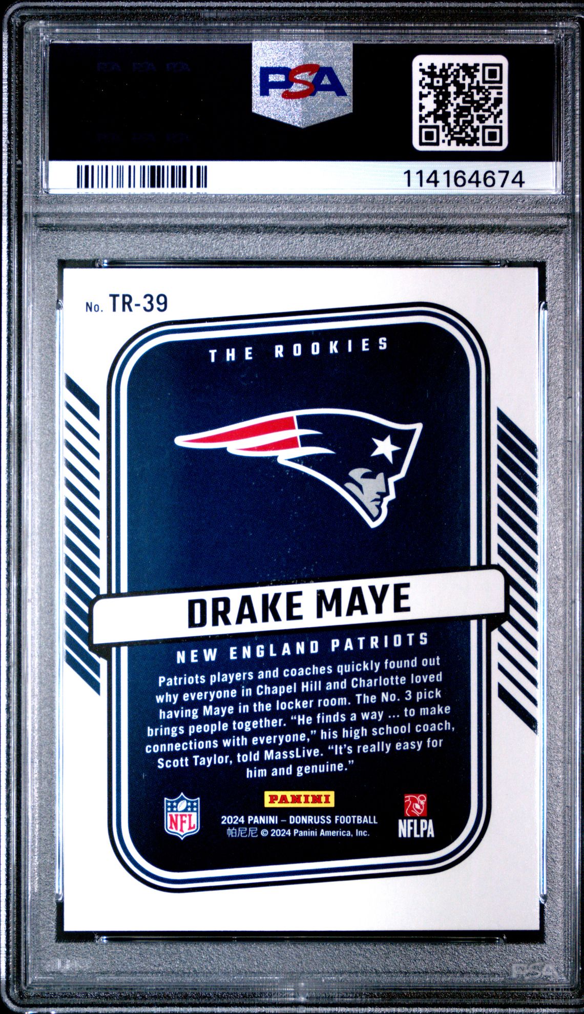 2024 Panini Donruss The Rookies Drake Maye #Tr39 Gem Mt 10 back