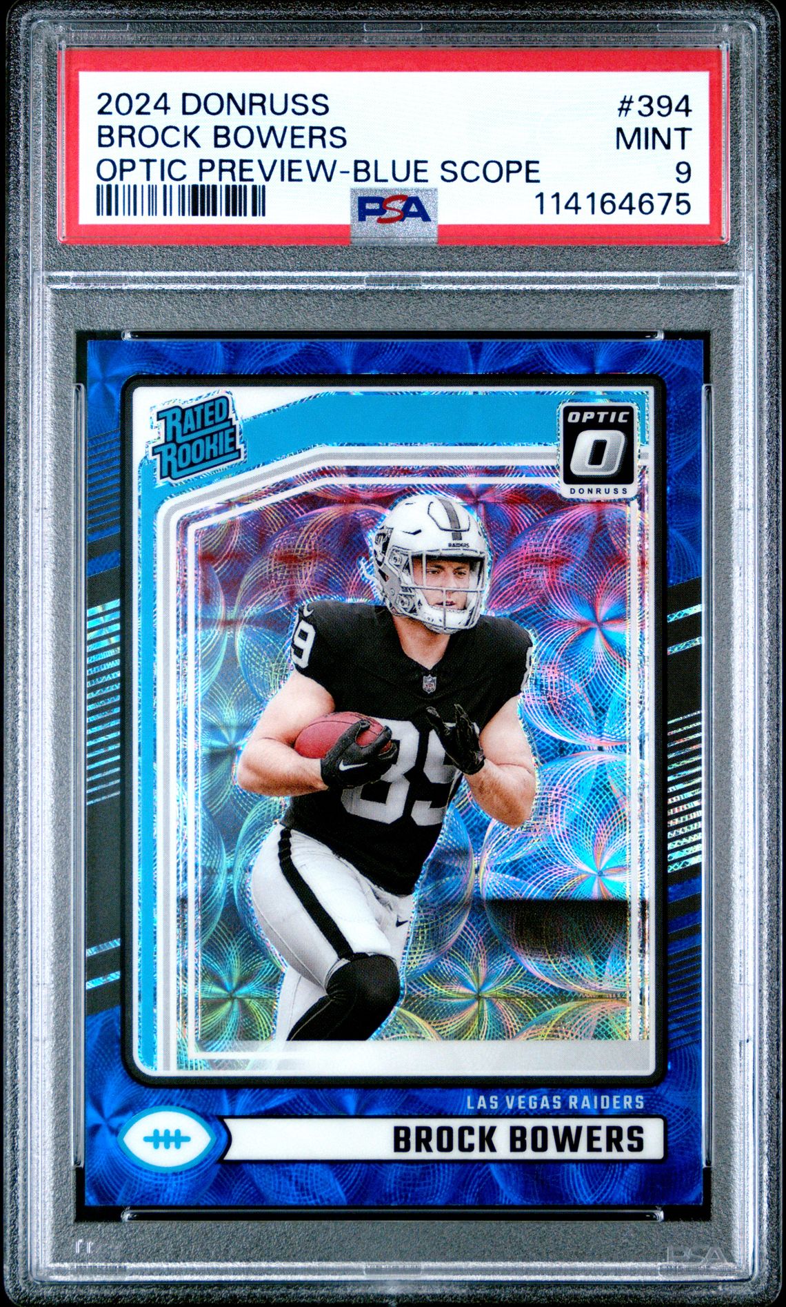 2024 Panini Donruss Brock Bowers #394 (Optic Preview-Blue Scope) Mint 9 front