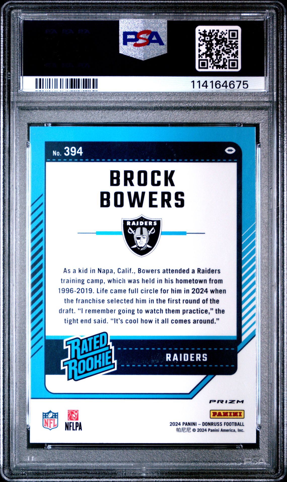 2024 Panini Donruss Brock Bowers #394 (Optic Preview-Blue Scope) Mint 9 back