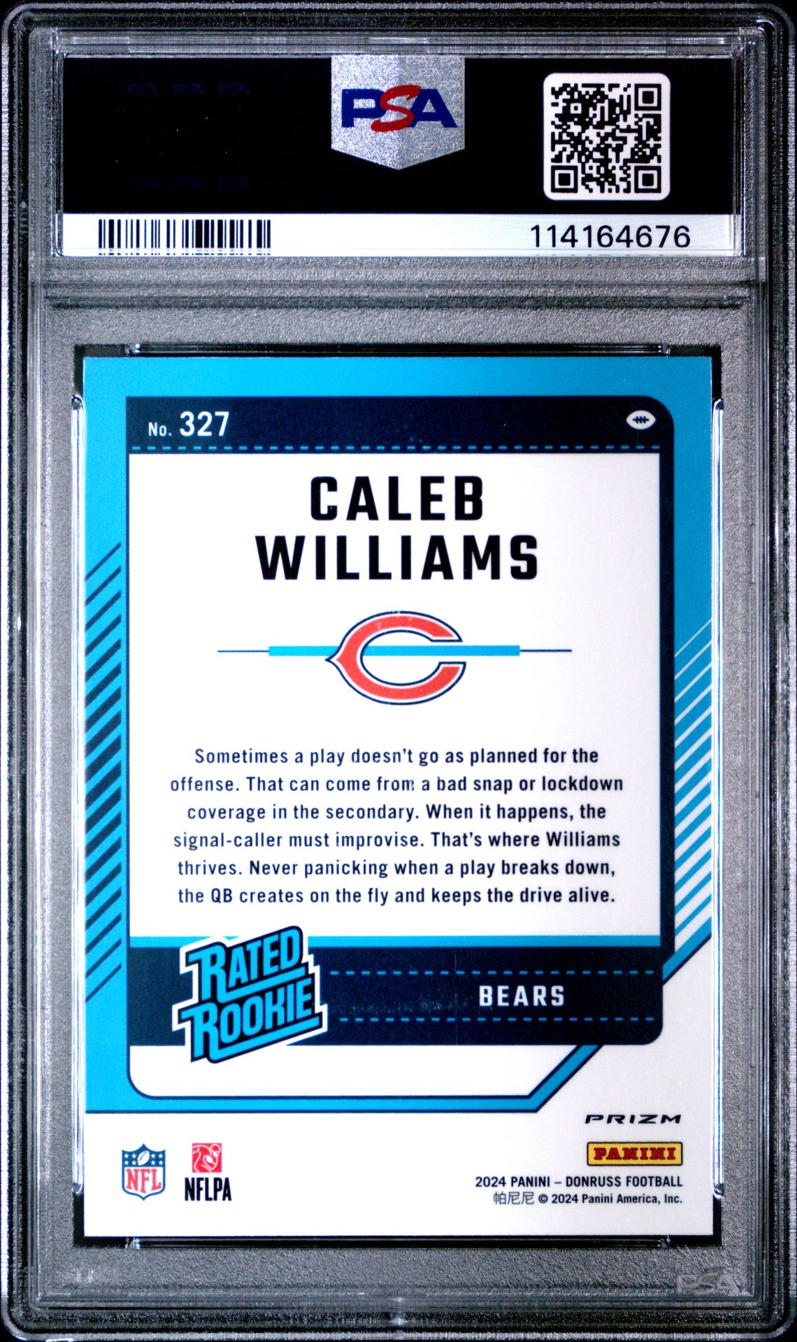 2024 Panini Donruss Caleb Williams #327 (Optic Preview-Red Wave) Gem Mt 10 back