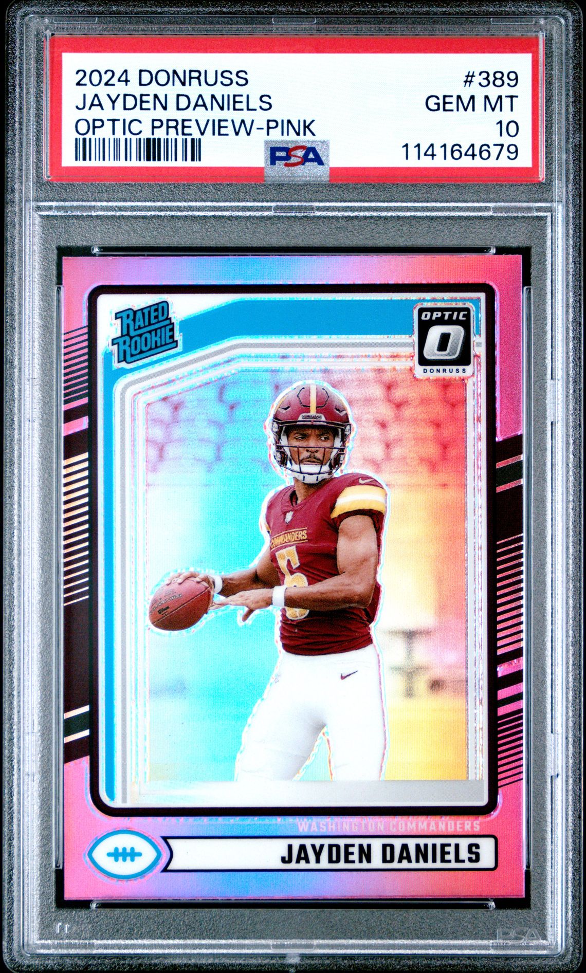 2024 Panini Donruss Jayden Daniels #389 (Optic Preview-Pink) Gem Mt 10 front