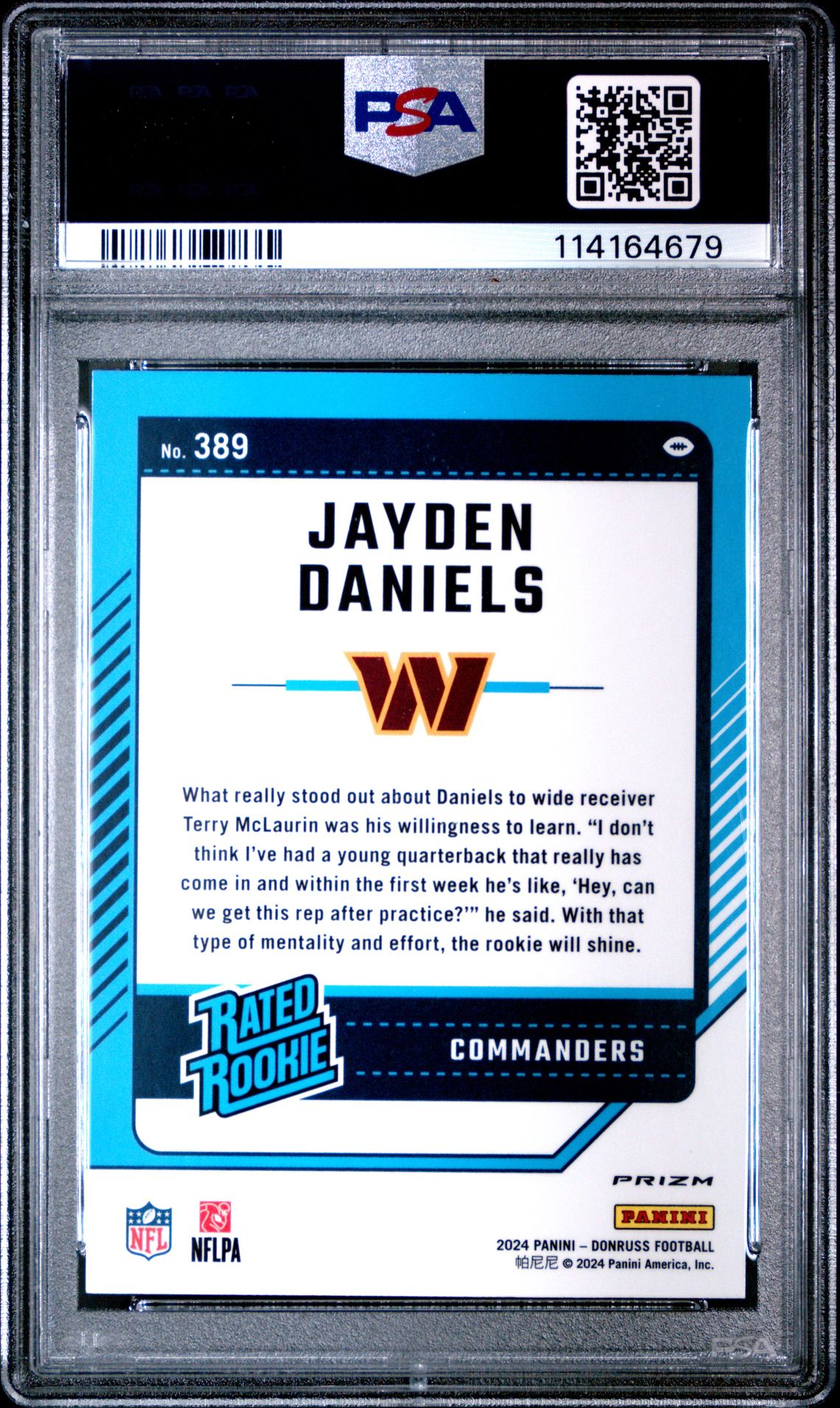 2024 Panini Donruss Jayden Daniels #389 (Optic Preview-Pink) Gem Mt 10 back