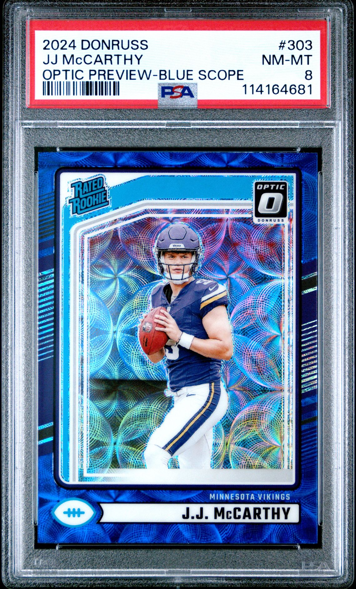 2024 Panini Donruss Jj Mccarthy #303 (Optic Preview-Blue Scope) Nm-Mt 8 front