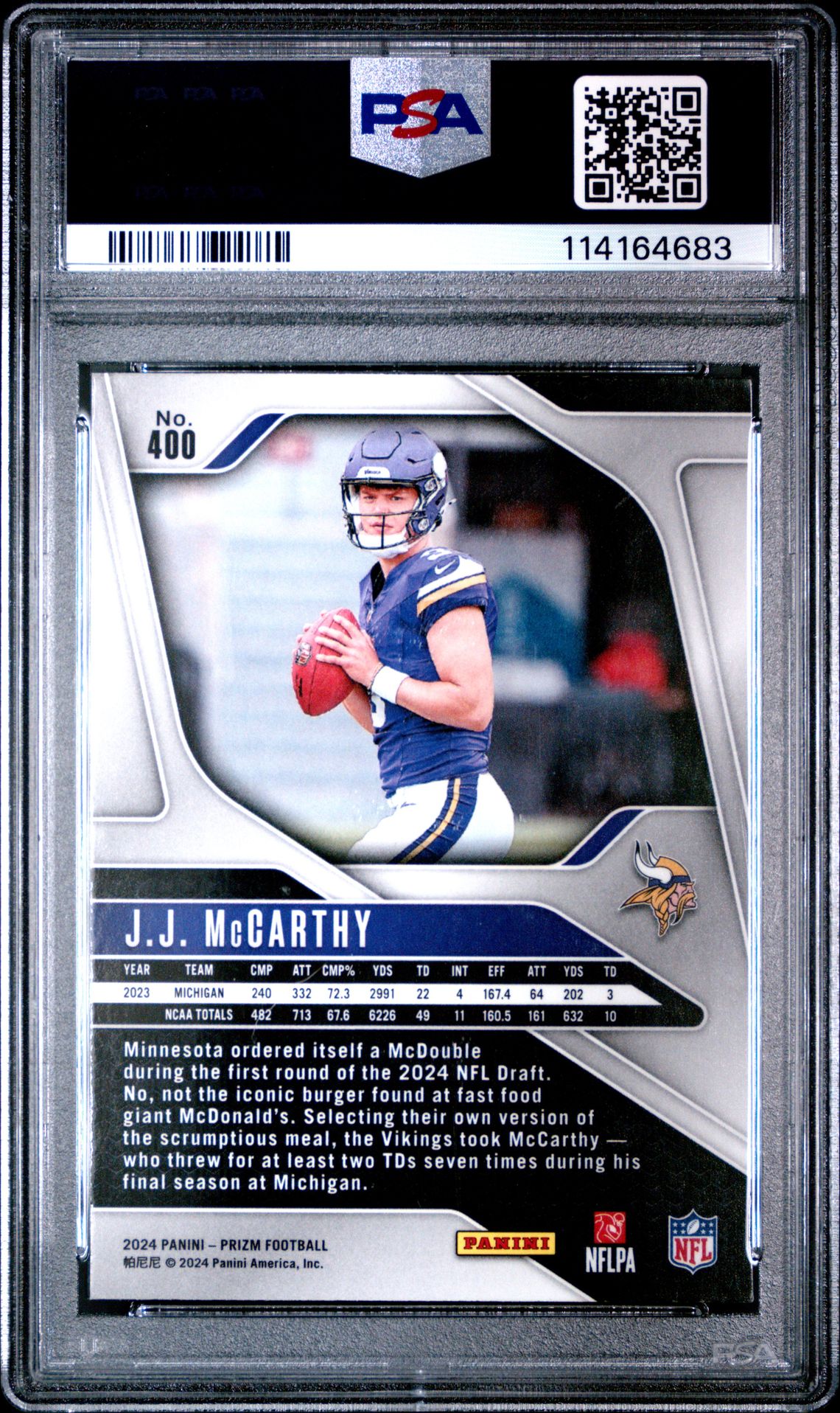 2024 Panini Prizm Jj Mccarthy #400 Mint 9 back