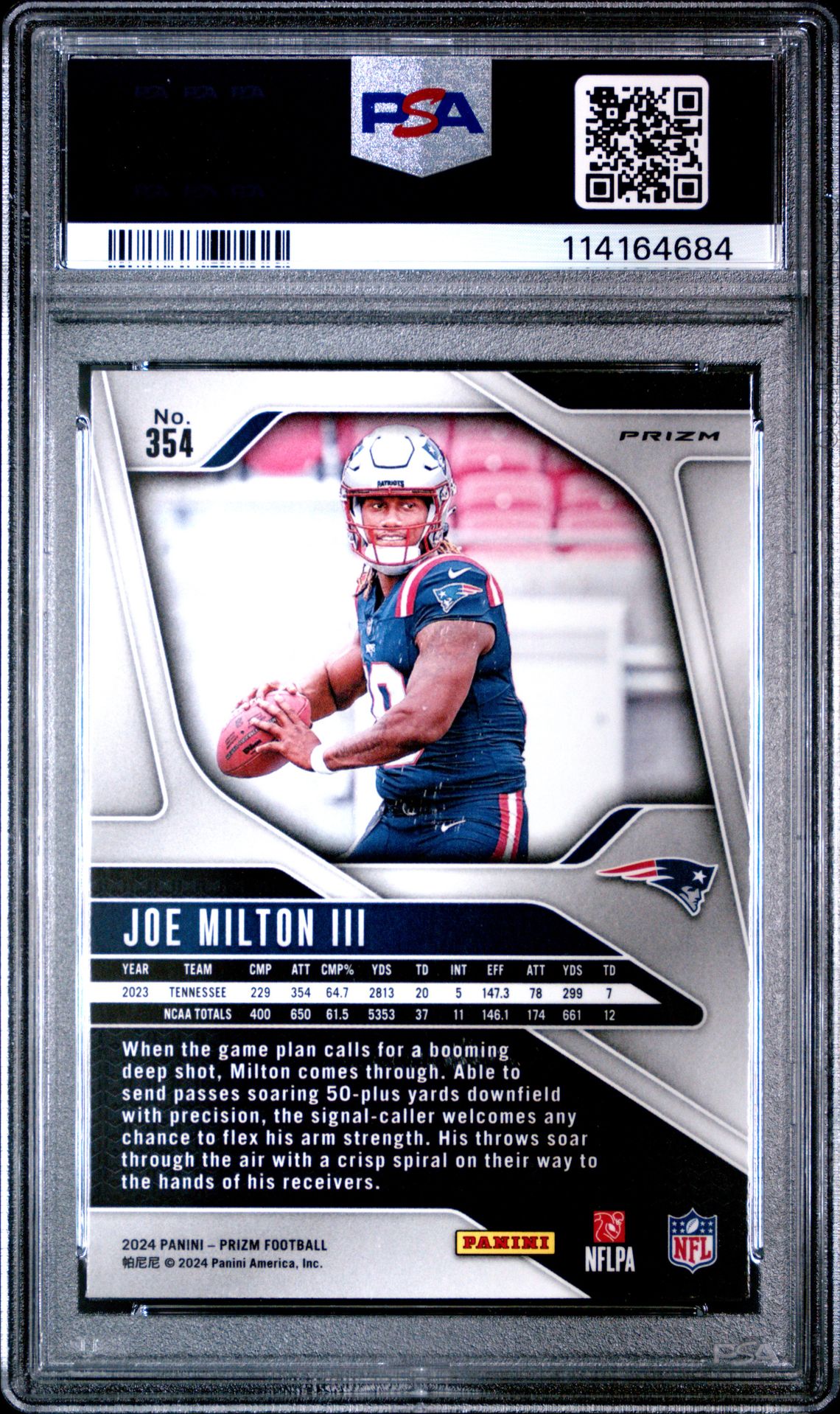 2024 Panini Prizm Joe Milton Iii #354 (Silver Prizm) Gem Mt 10 back