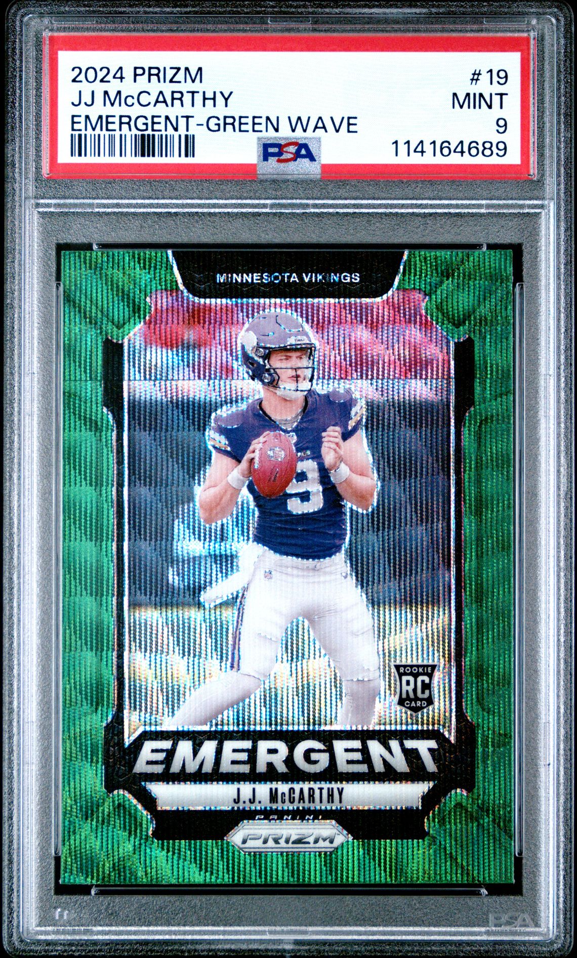 2024 Panini Prizm Emergent Jj Mccarthy #19 (Emergent-Green Wave) Mint 9 front