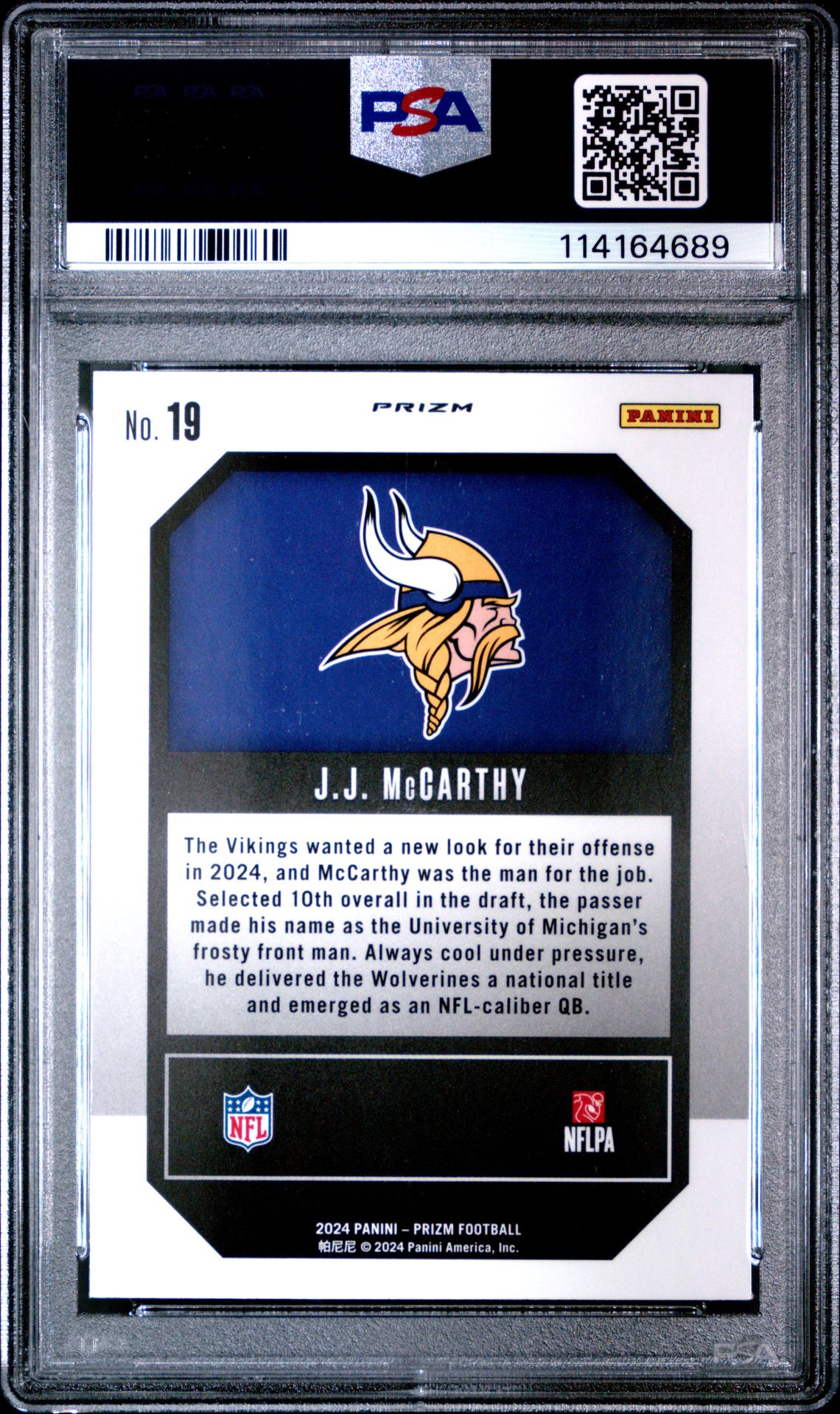 2024 Panini Prizm Emergent Jj Mccarthy #19 (Emergent-Green Wave) Mint 9 back