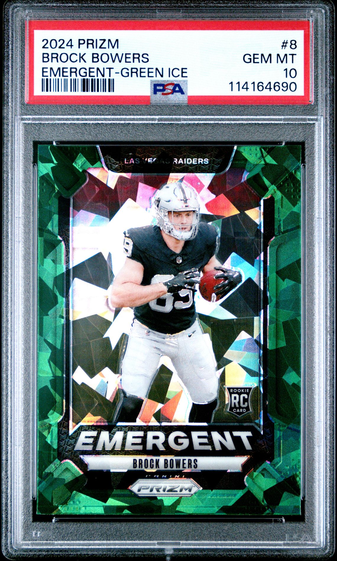 2024 Panini Prizm Emergent Brock Bowers #8 (Emergent-Green Ice) Gem Mt 10 front