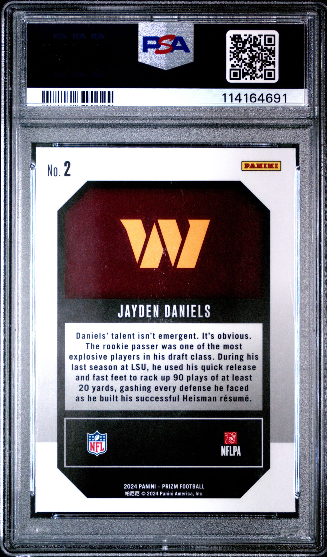 2024 Panini Prizm Emergent Jayden Daniels #2 Gem Mt 10 back