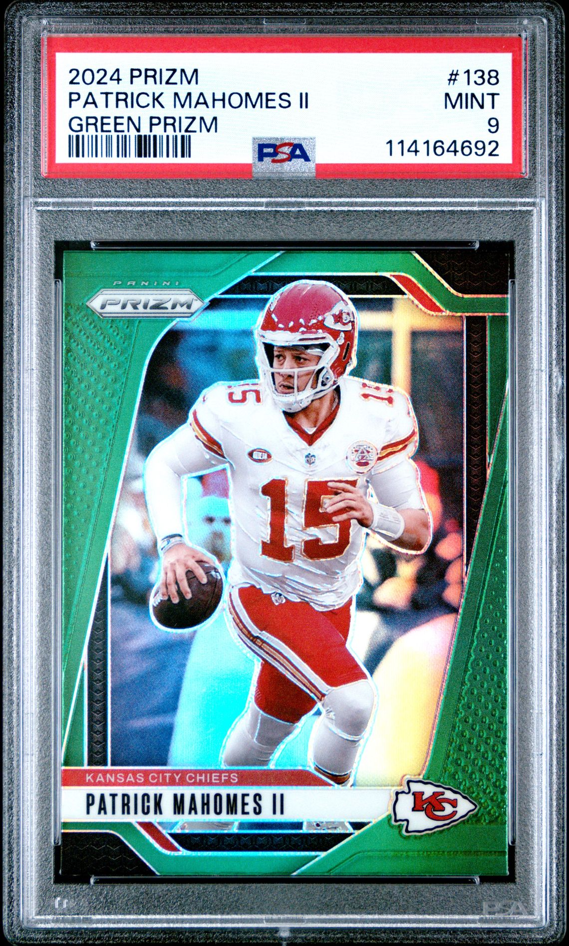 2024 Panini Prizm Patrick Mahomes Ii #138 (Green Prizm) Mint 9 front