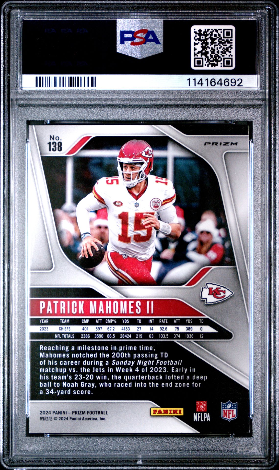 2024 Panini Prizm Patrick Mahomes Ii #138 (Green Prizm) Mint 9 back