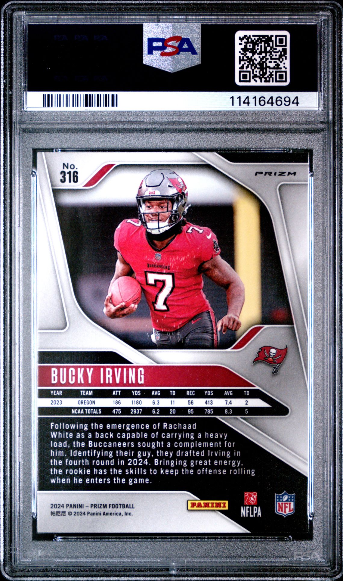 2024 Panini Prizm Bucky Irving #316 (Lazer Prizm) Gem Mt 10 back