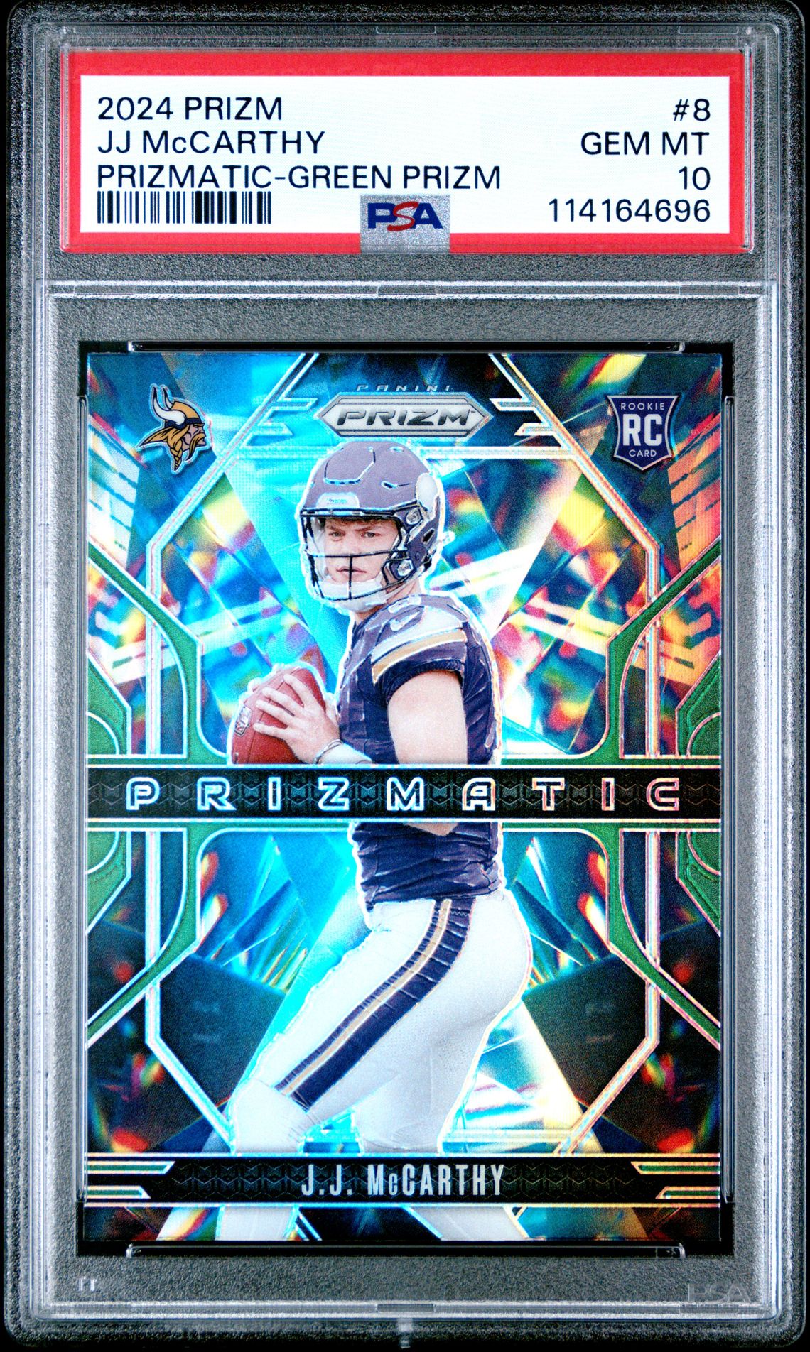 2024 Panini Prizm Prizmatic Jj Mccarthy #8 (Prizmatic-Green Prizm) Gem Mt 10 front