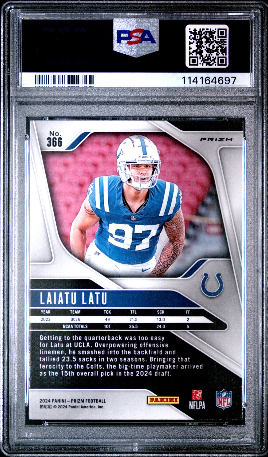 2024 Panini Prizm Laiatu Latu #366 (Black & White Checker) Gem Mt 10 back