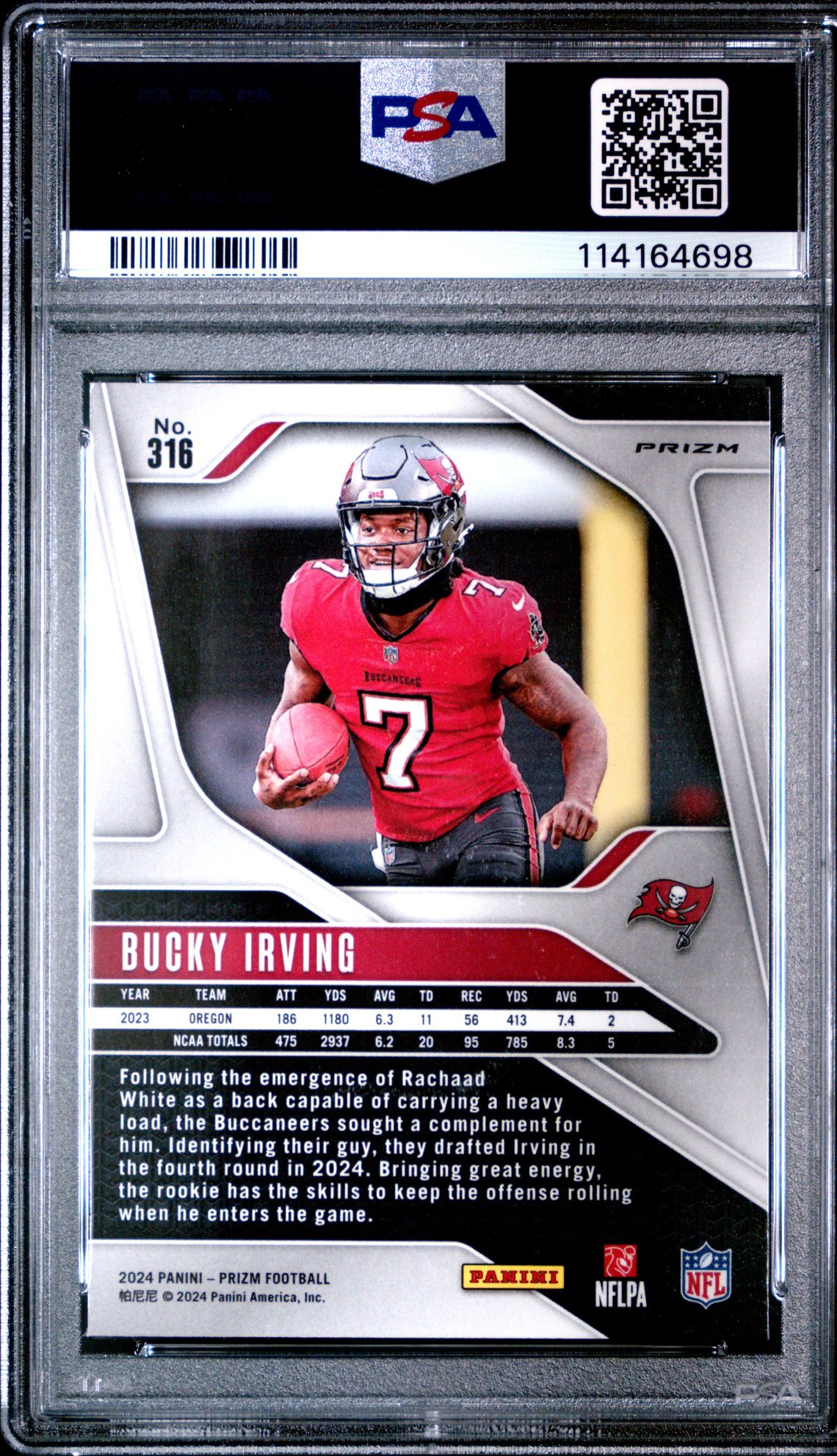 2024 Panini Prizm Bucky Irving #316 (Red/White/Blue Prizm) Mint 9 back