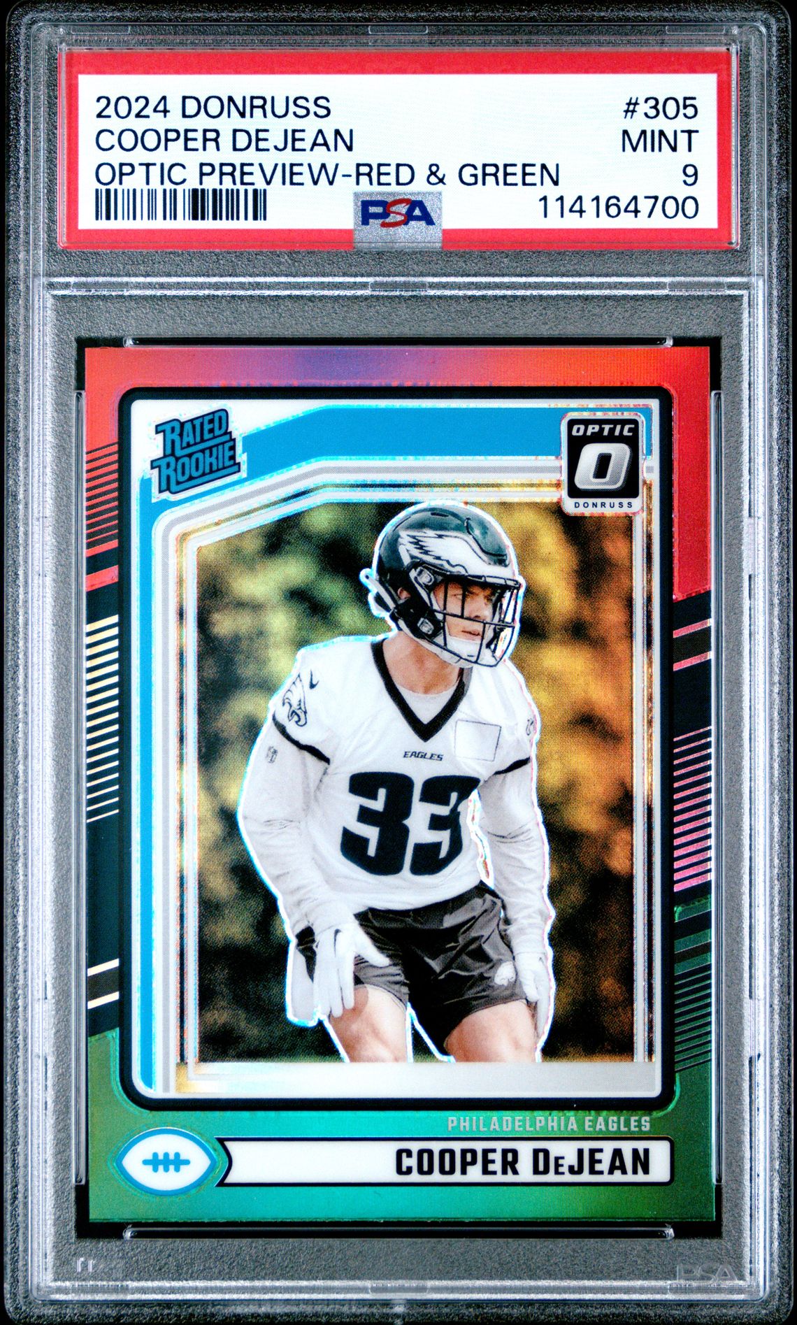 2024 Panini Donruss Cooper Dejean #305 (Optic Preview-Red & Green) Mint 9 front