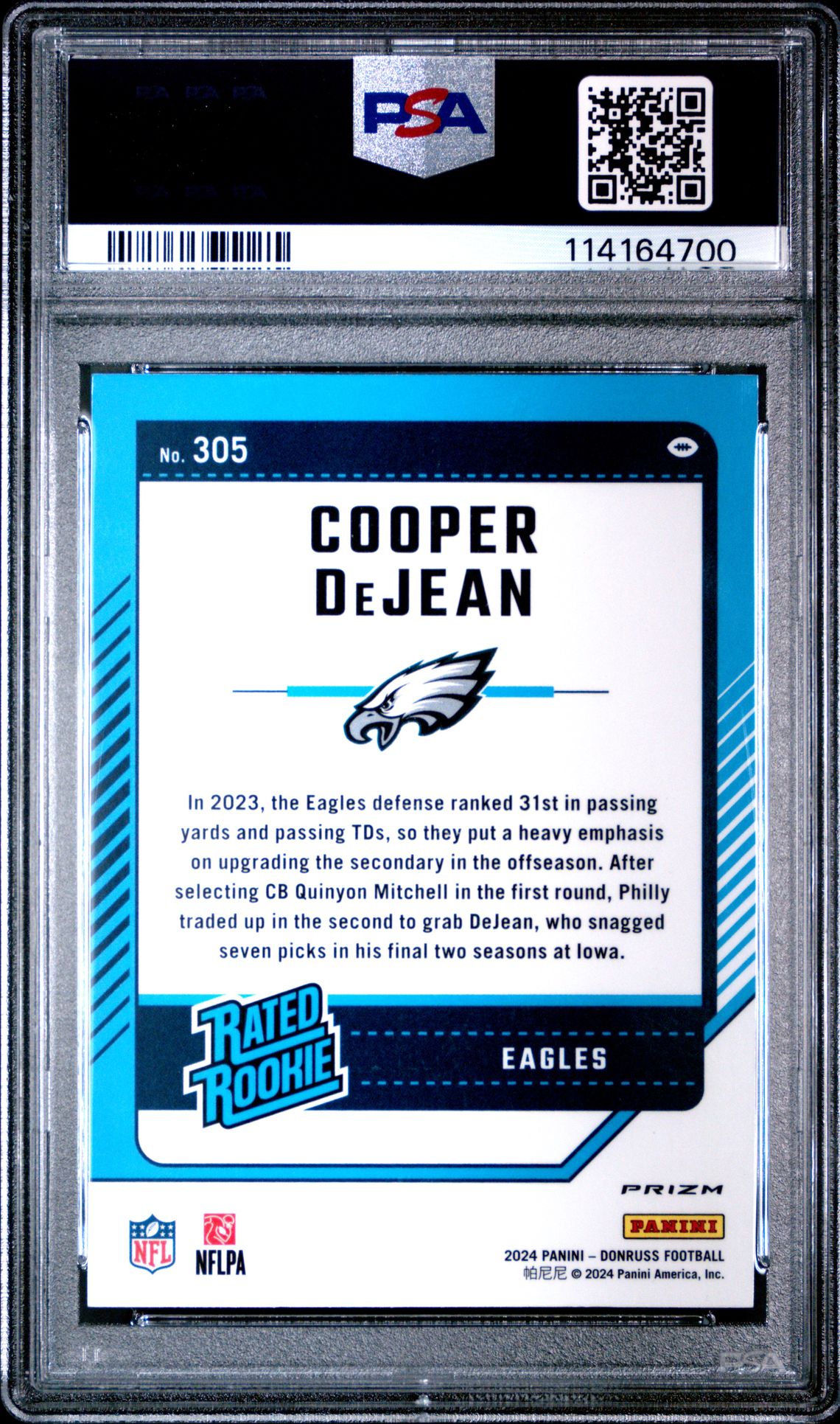 2024 Panini Donruss Cooper Dejean #305 (Optic Preview-Red & Green) Mint 9 back
