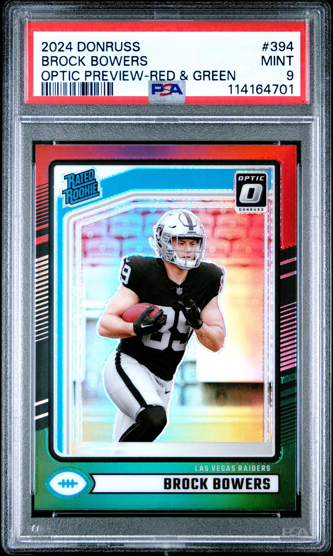 2024 Panini Donruss Brock Bowers #394 (Optic Preview-Red & Green) Mint 9 front