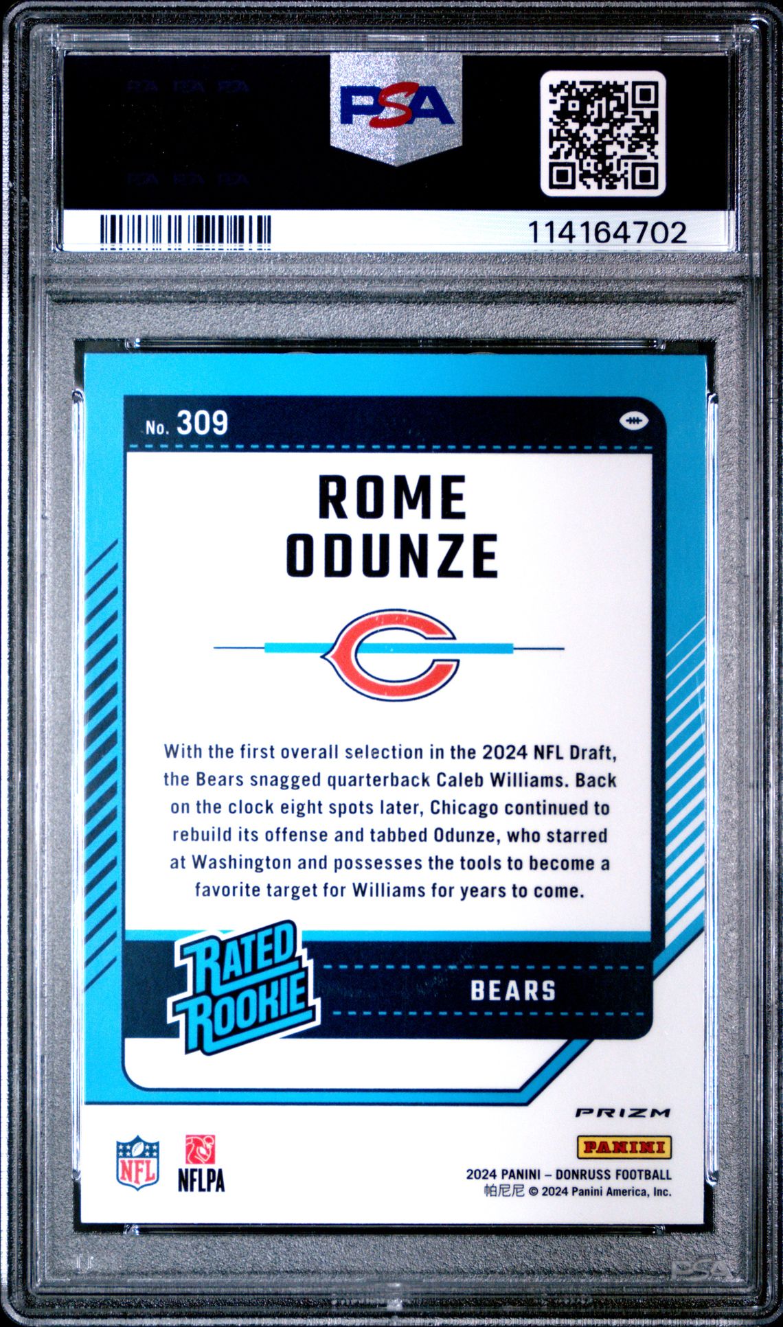 2024 Panini Donruss Rome Odunze #309 (Optic Preview-Red Wave) Mint 9 back