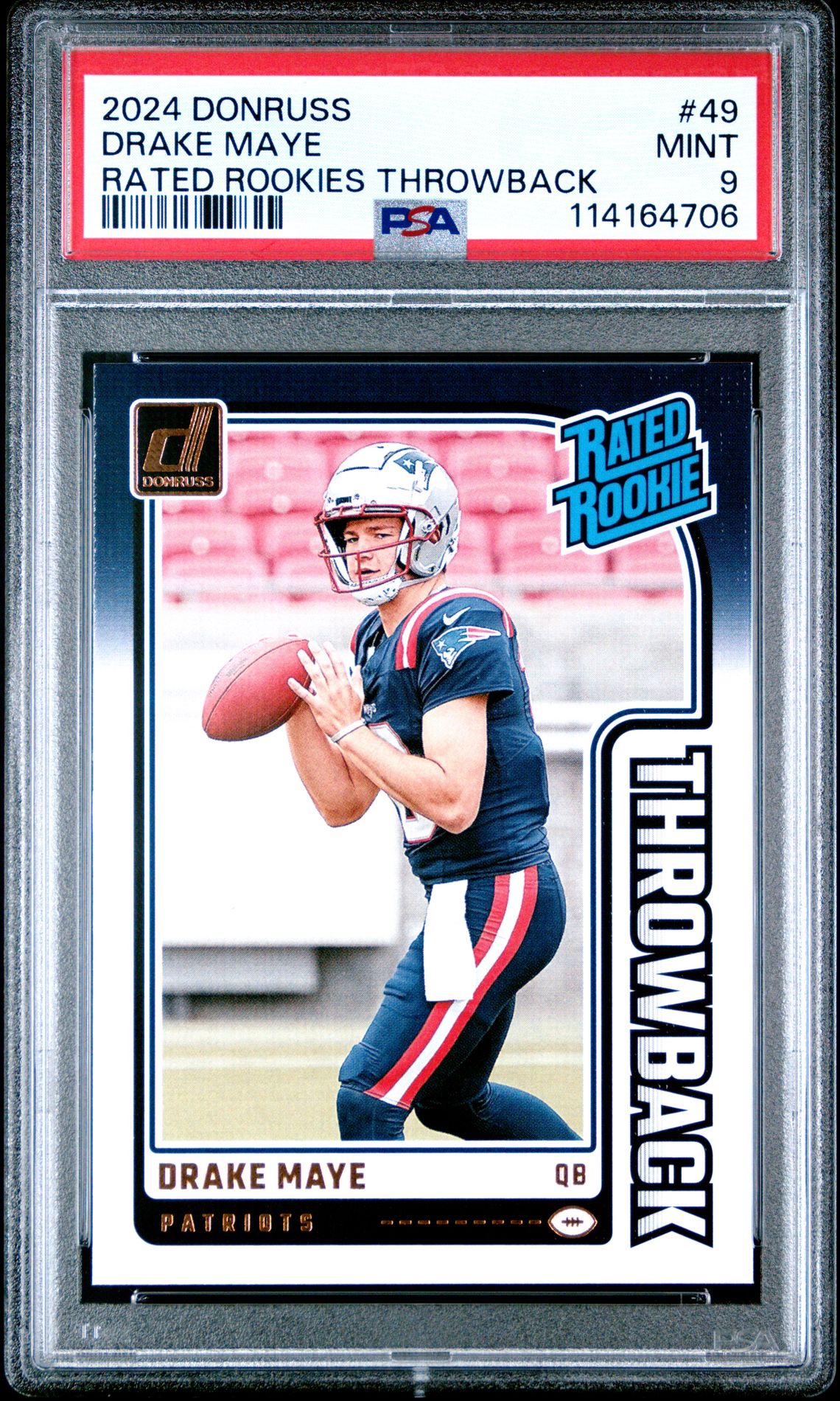 2024 Panini Donruss Rated Rookies Throwback Drake Maye #49 Mint 9 front